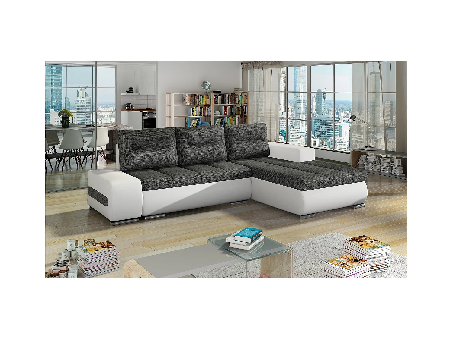 Divano d'angolo Legero R/rivestimento in tessut/Bianco&Grigio