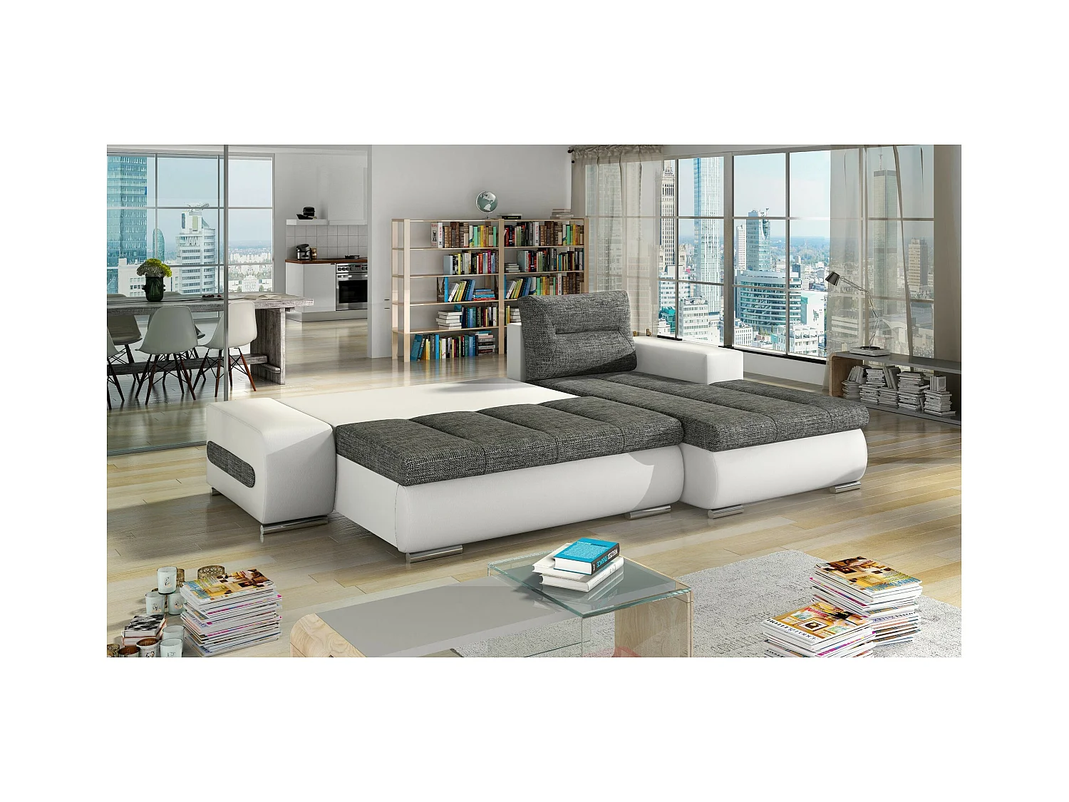 Divano d'angolo Legero R/rivestimento in tessut/Bianco&Grigio