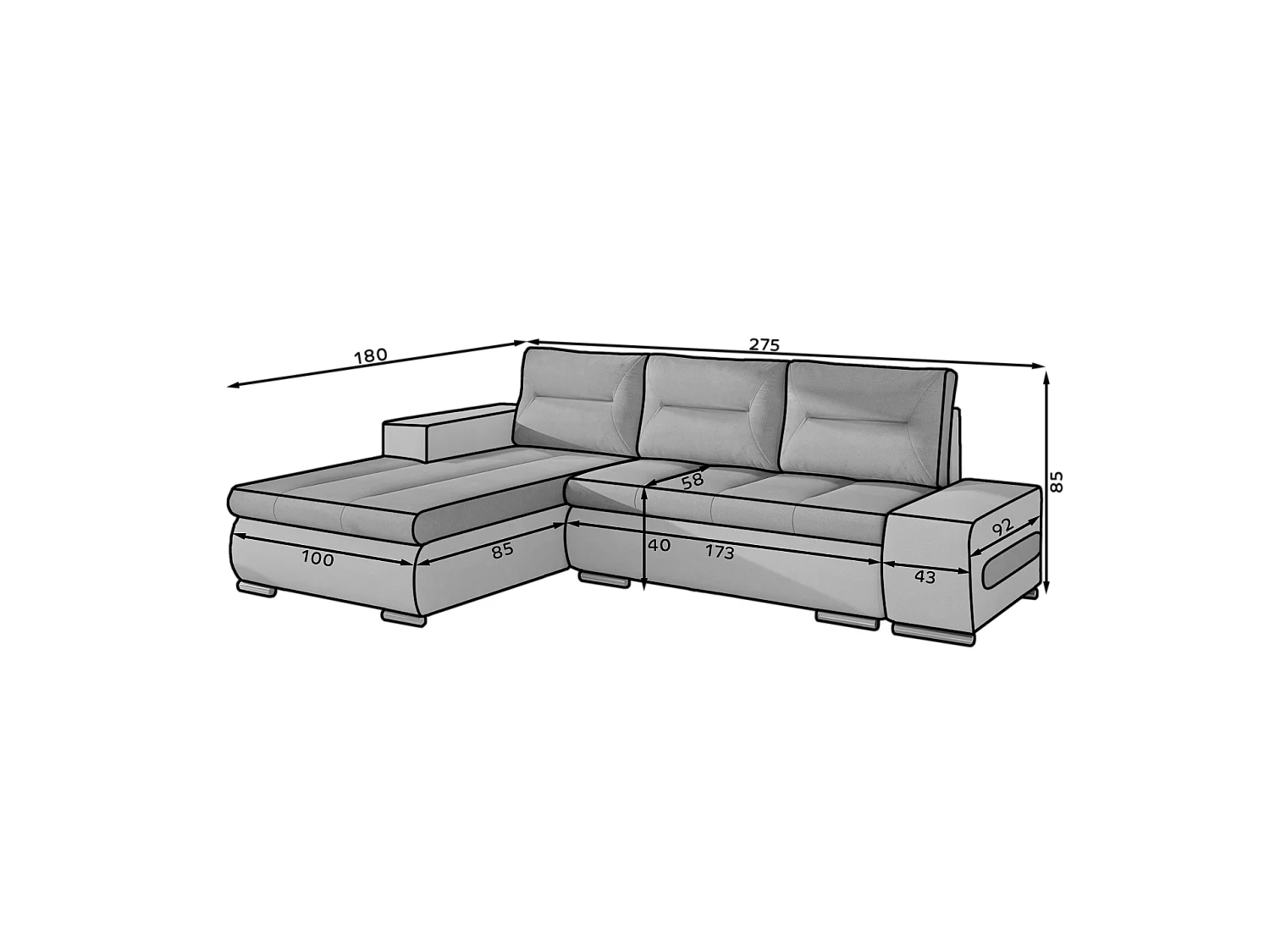 Divano d'angolo Legero R/rivestimento in tessut/Bianco&Grigio