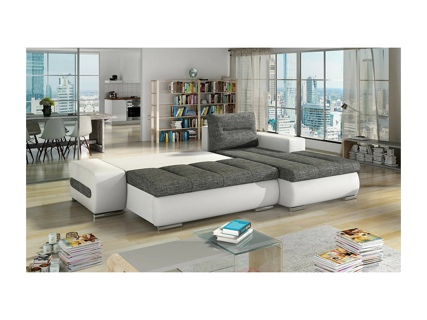 Divano d'angolo Legero R/rivestimento in tessut/Bianco&Grigio