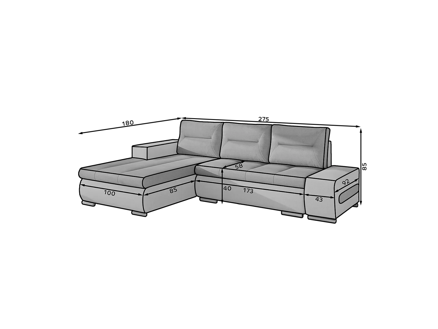 Divano d'angolo Legero R/rivestimento in tessut/Bianco&Grigio