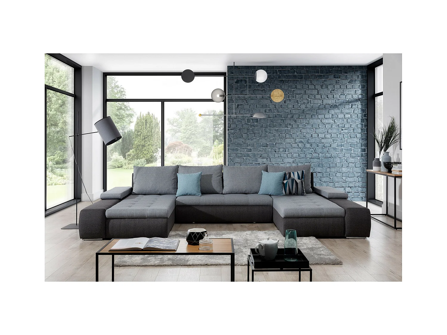 Divano d'angolo Vicenza /rivestimento in tessut/Grigio&Nero