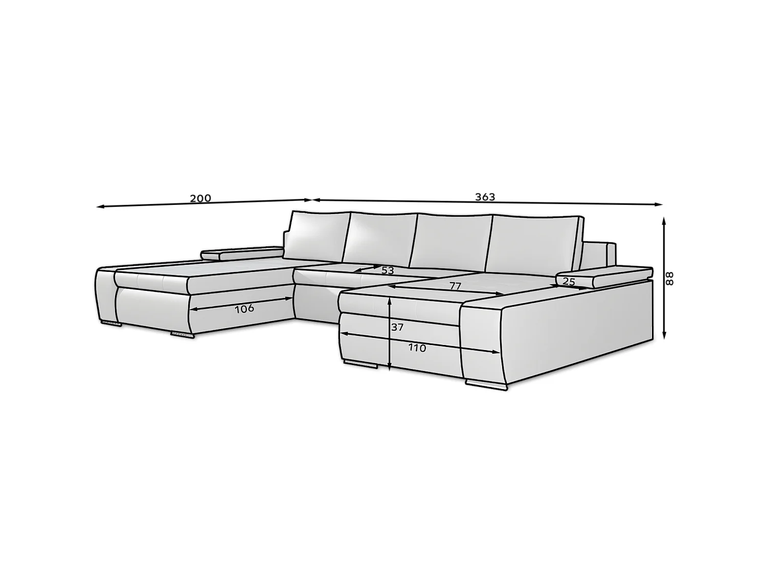 Divano d'angolo Vicenza /rivestimento in tessut/Grigio&Nero