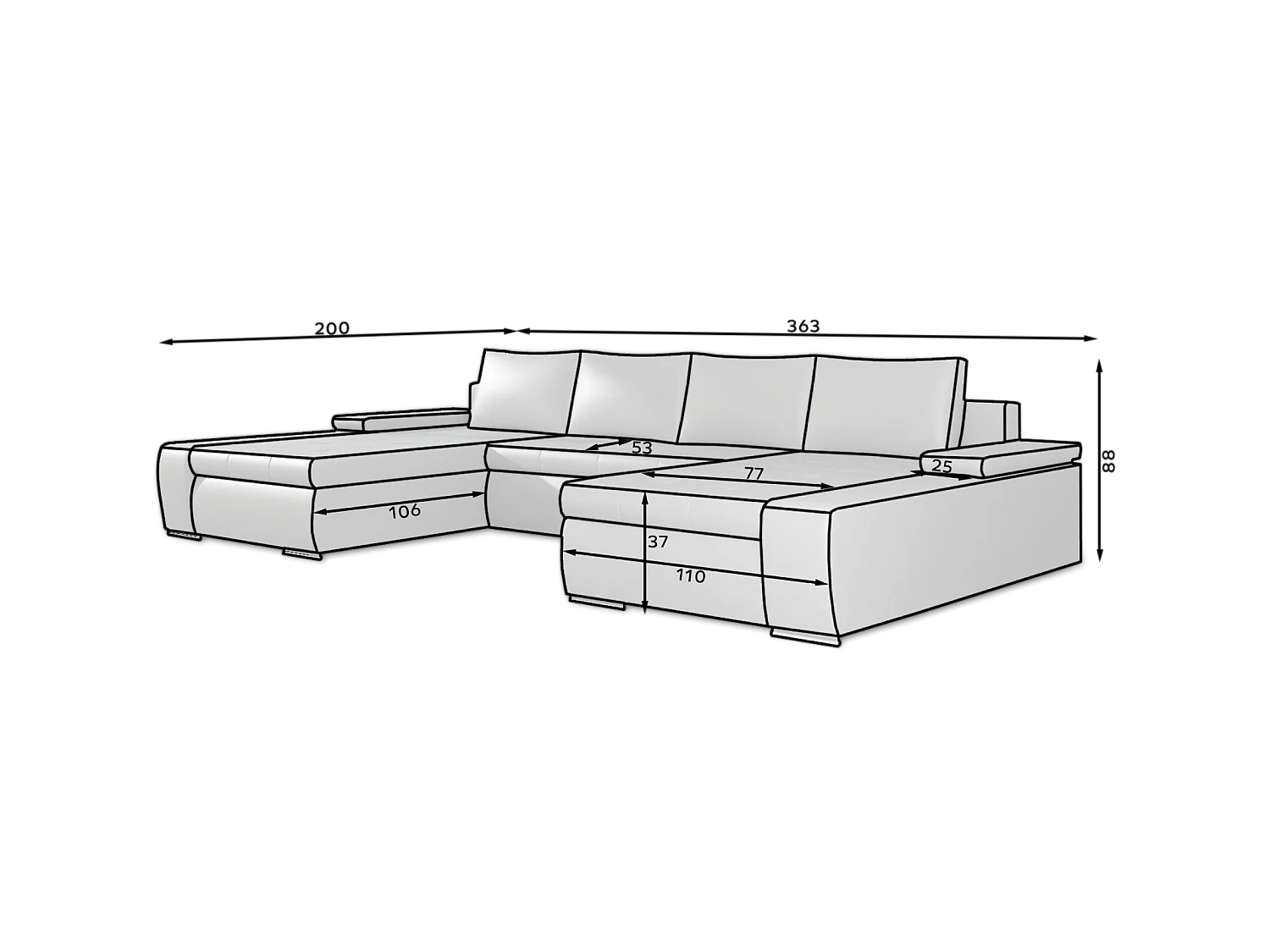 Divano d'angolo Vicenza /rivestimento in tessut/Grigio&Nero