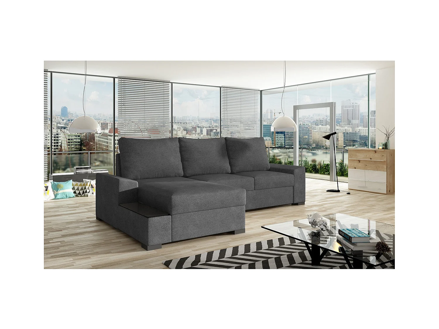 Divano d'angolo Arte L/rivestimento in tessut/Anracite