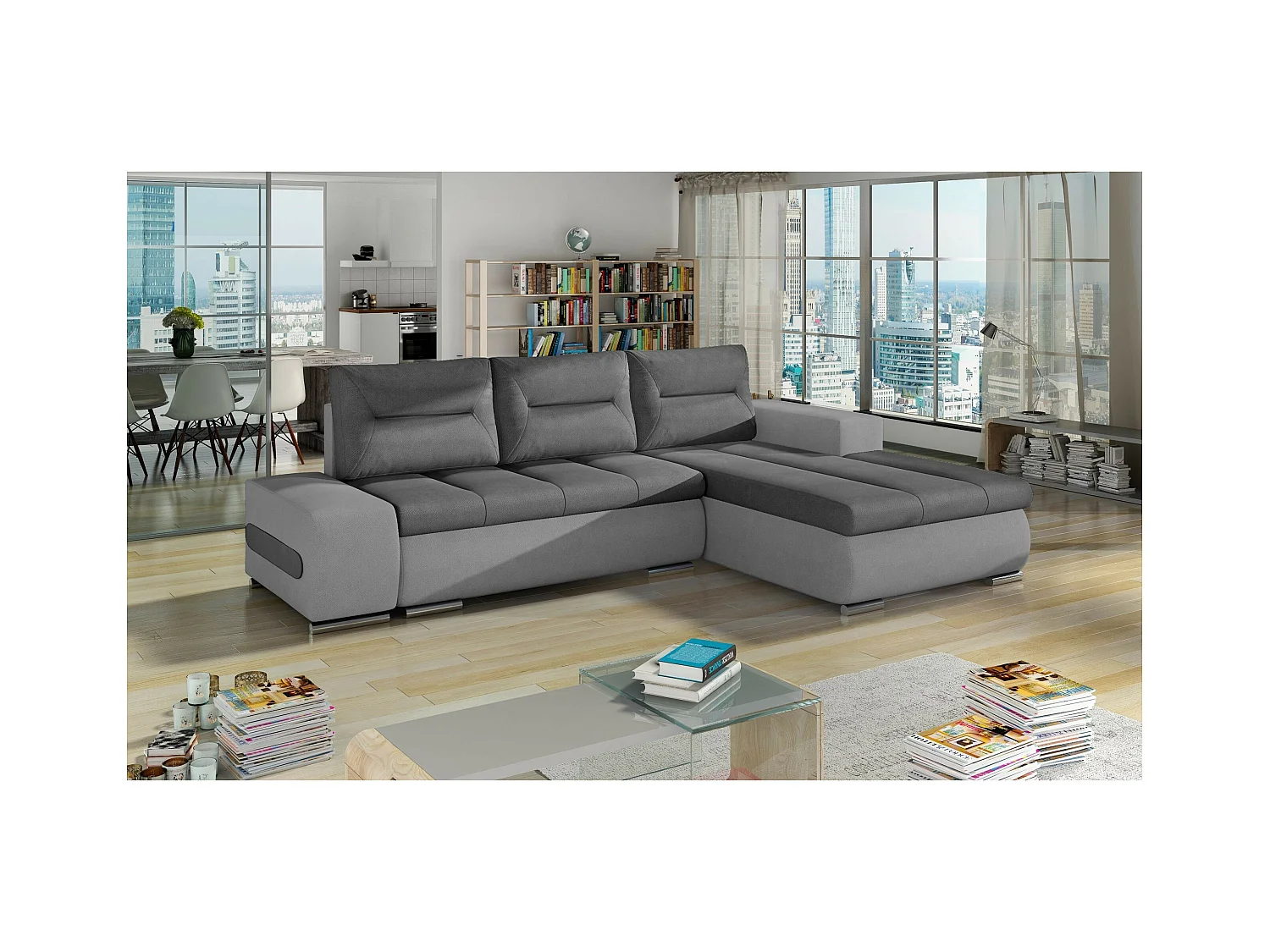 Divano d'angolo Legero R/rivestimento in tessut/Grigio