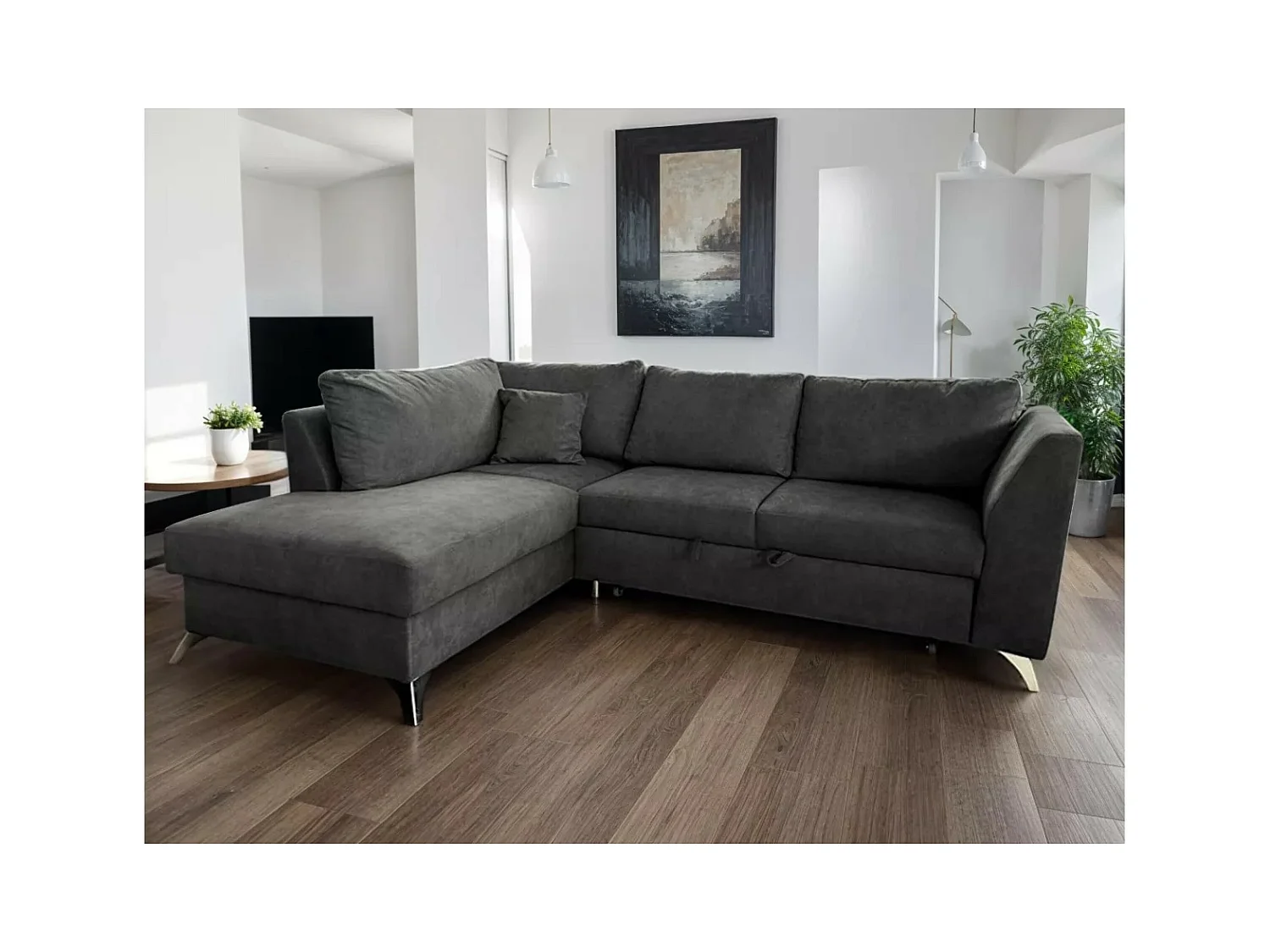 Canapé d'angle Lumos L/revêtement tissu/Gris