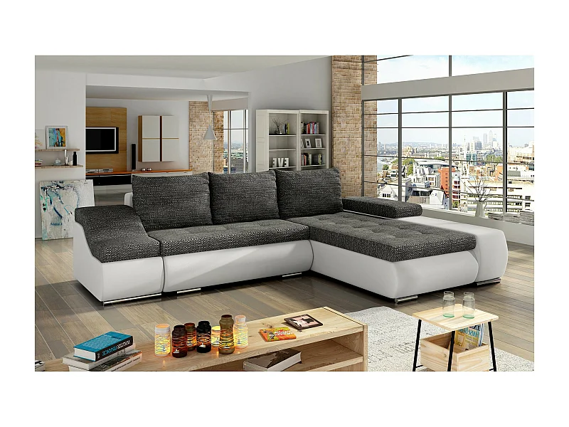 Canapé Corner Swicco R/revêtement tissu/Gris&Blanc