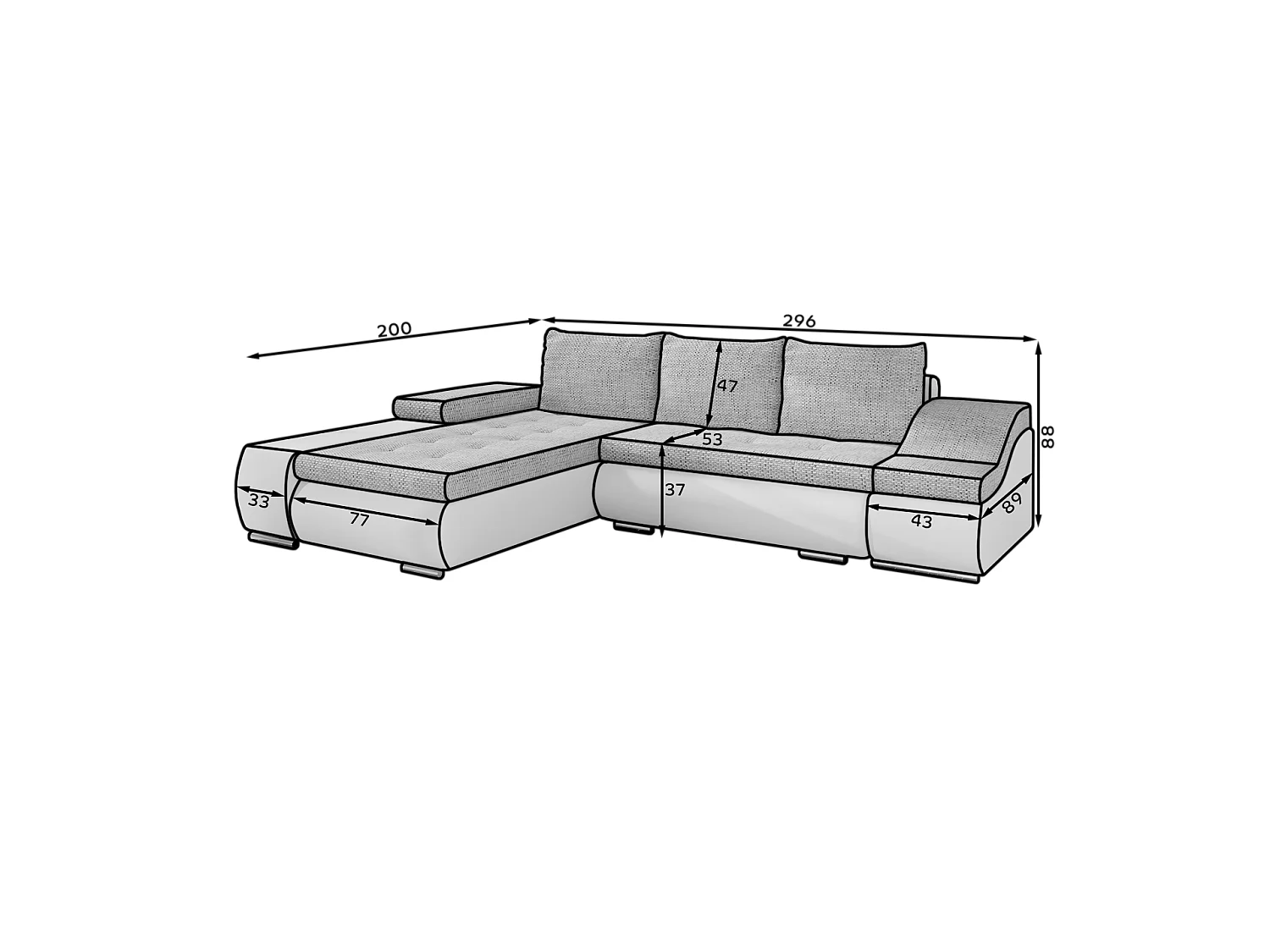 Divano d'angolo Swicco R/rivestimento in tessut/Grigio&Bianco