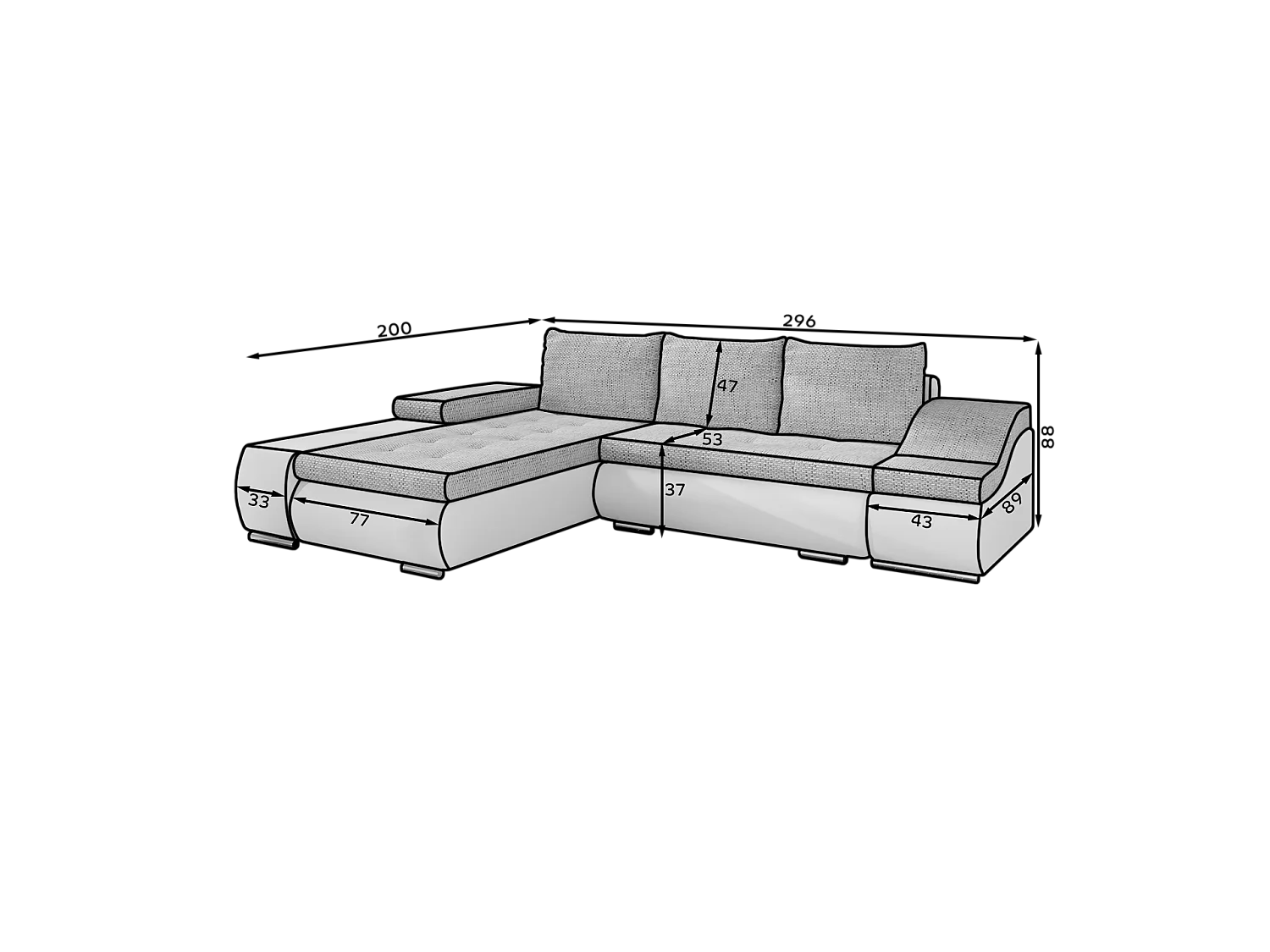 Divano d'angolo Swicco R/rivestimento in tessut/Grigio&Bianco