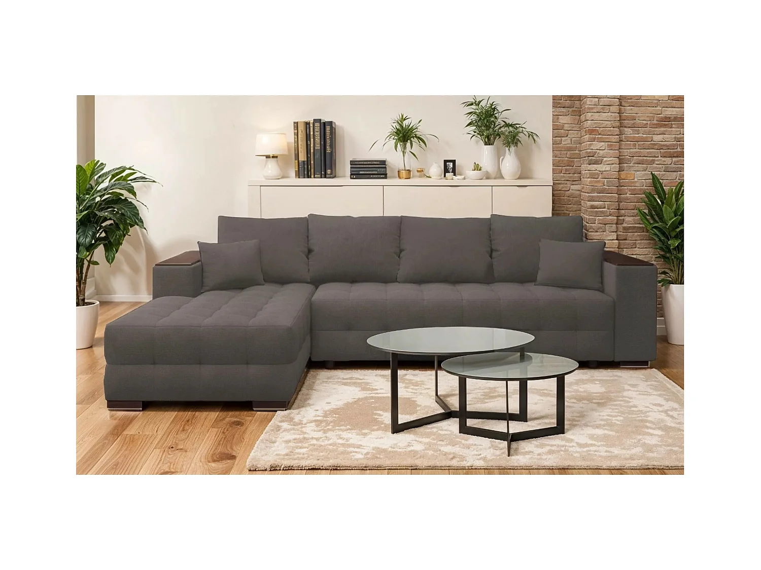 Divano d'angolo Leon L/rivestimento in tessut/Marrone