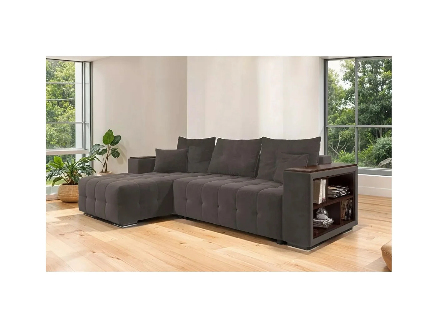 Divano d'angolo Leon L/rivestimento in tessut/Marrone