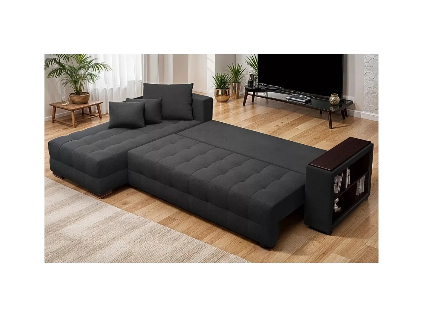 Divano d'angolo Leon L/rivestimento in tessut/Marrone