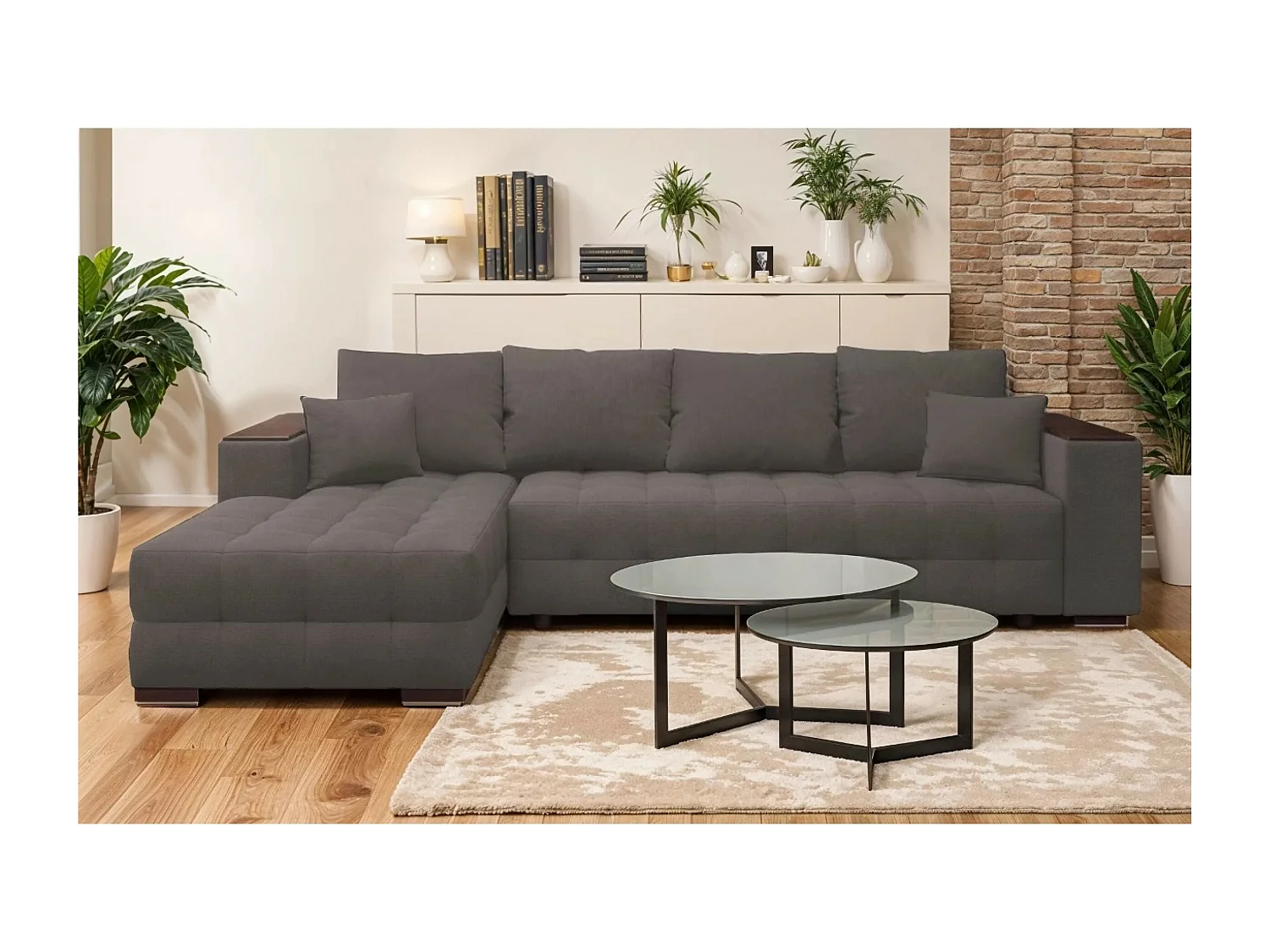 Ecksofa Leon L/Stoffbezug/Braun