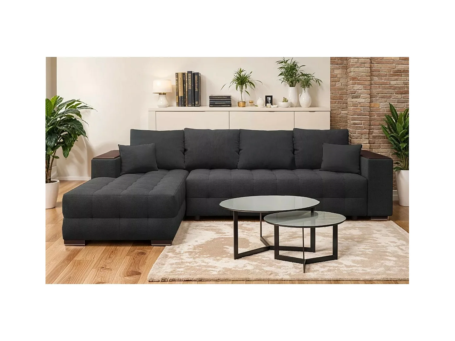 Divano d'angolo Leon L/rivestimento in tessut/Grigio