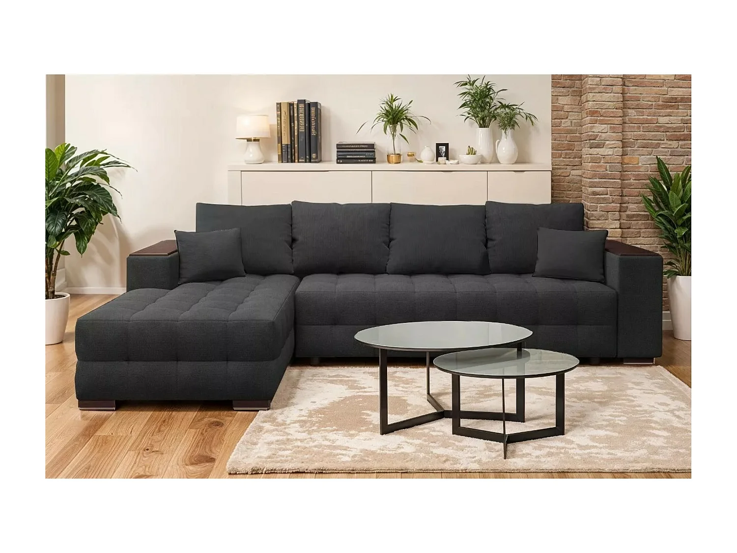 Canapé d'angle Leon L/revêtement tissu/Gris