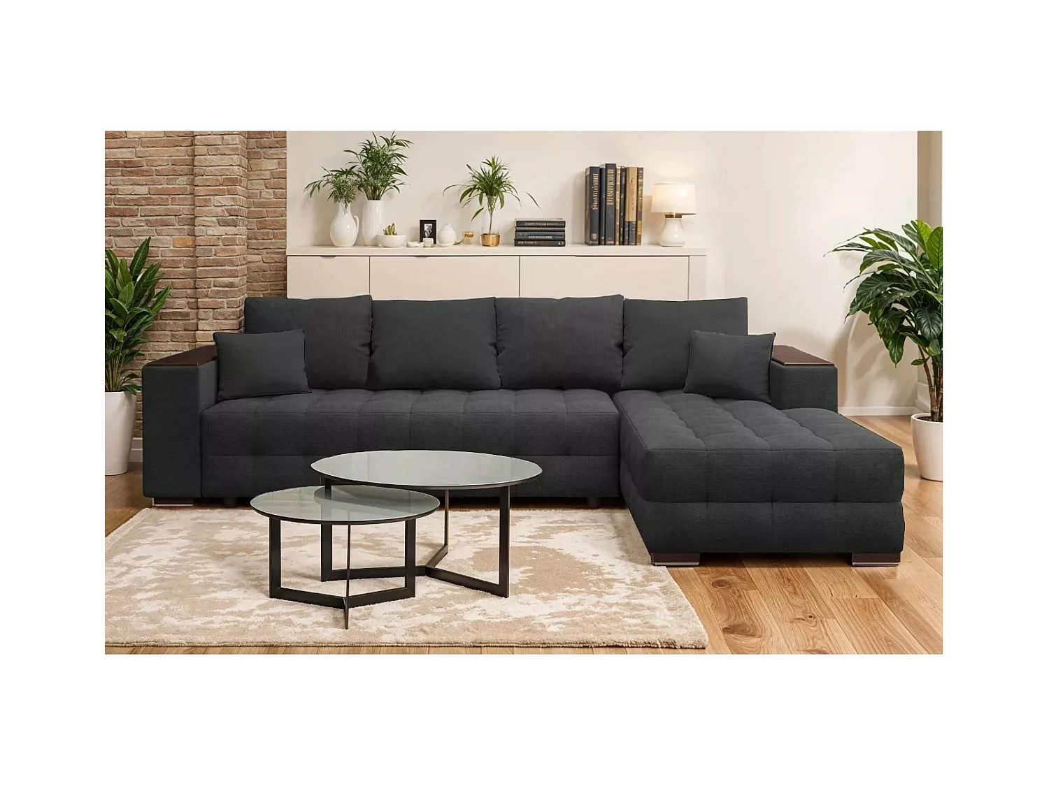 Divano d'angolo Leon R/rivestimento in tessut/Grigio