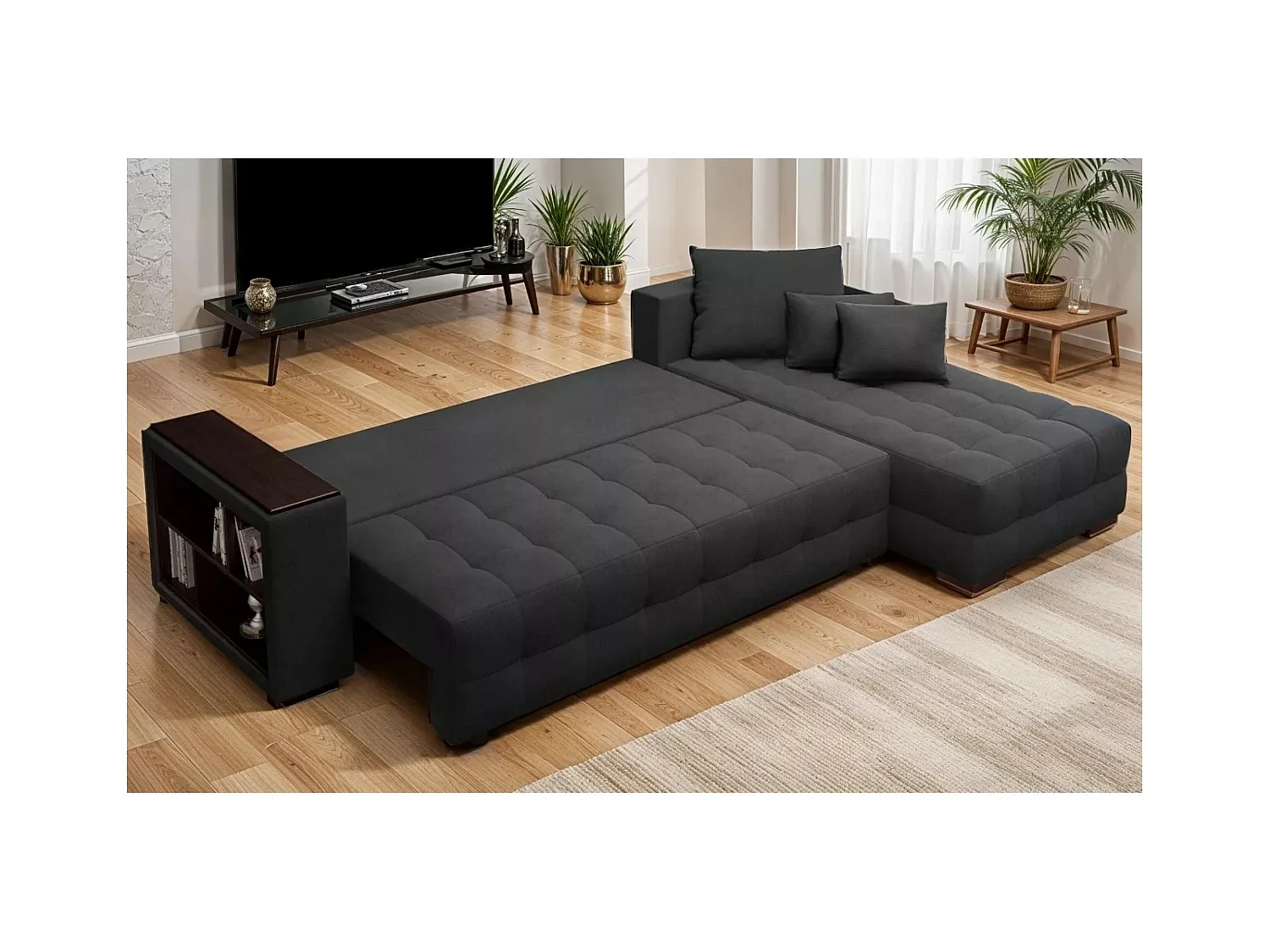 Divano d'angolo Leon R/rivestimento in tessut/Grigio