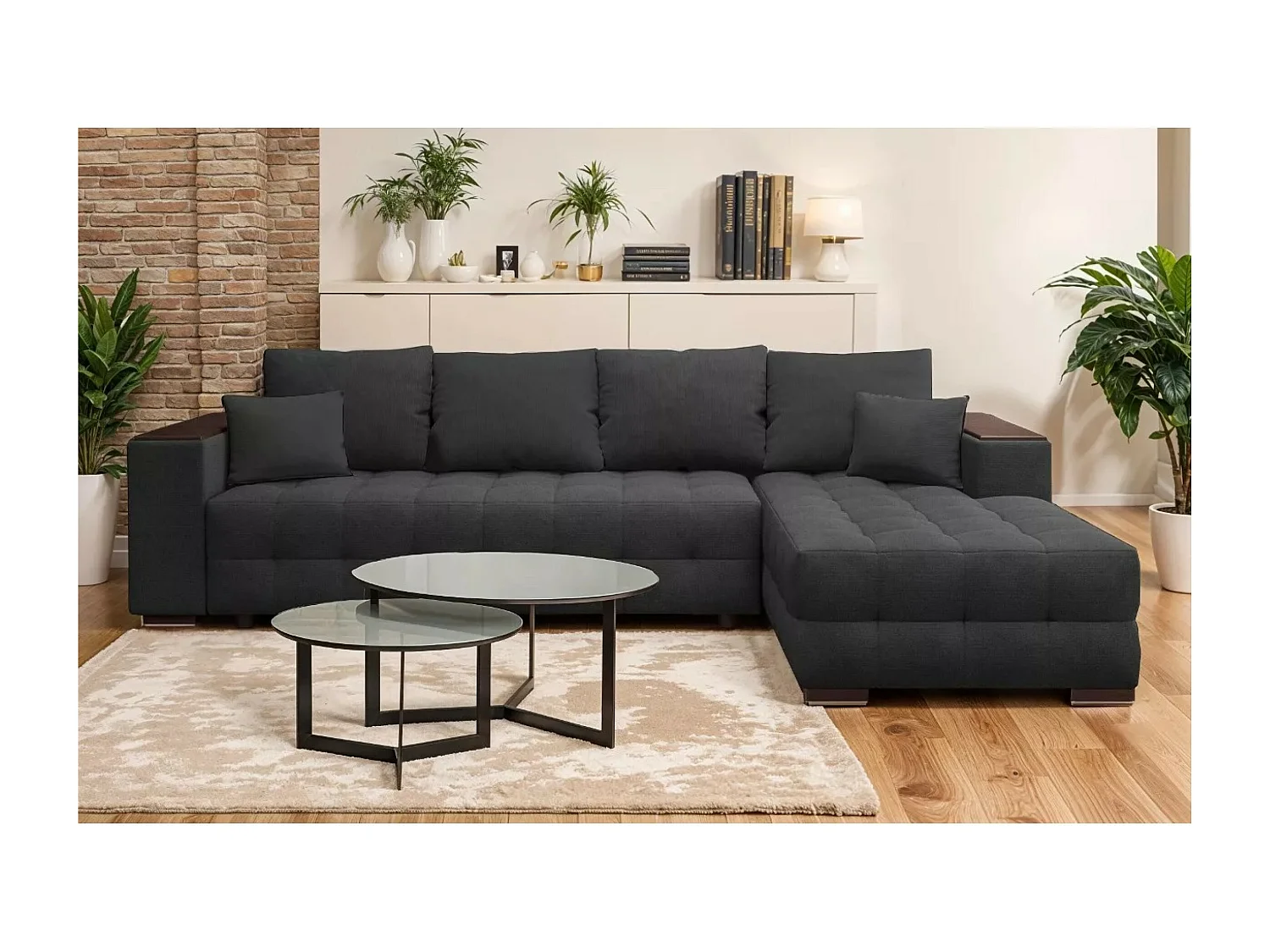 Divano d'angolo Leon R/rivestimento in tessut/Grigio