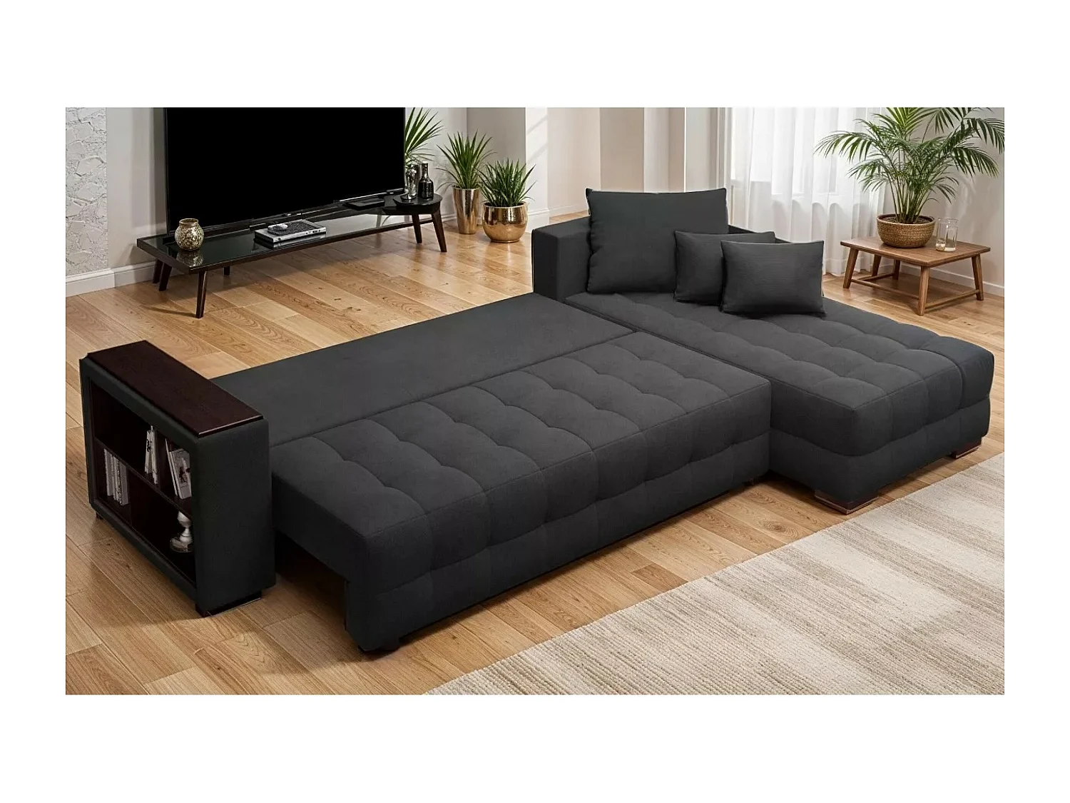 Divano d'angolo Leon R/rivestimento in tessut/Grigio