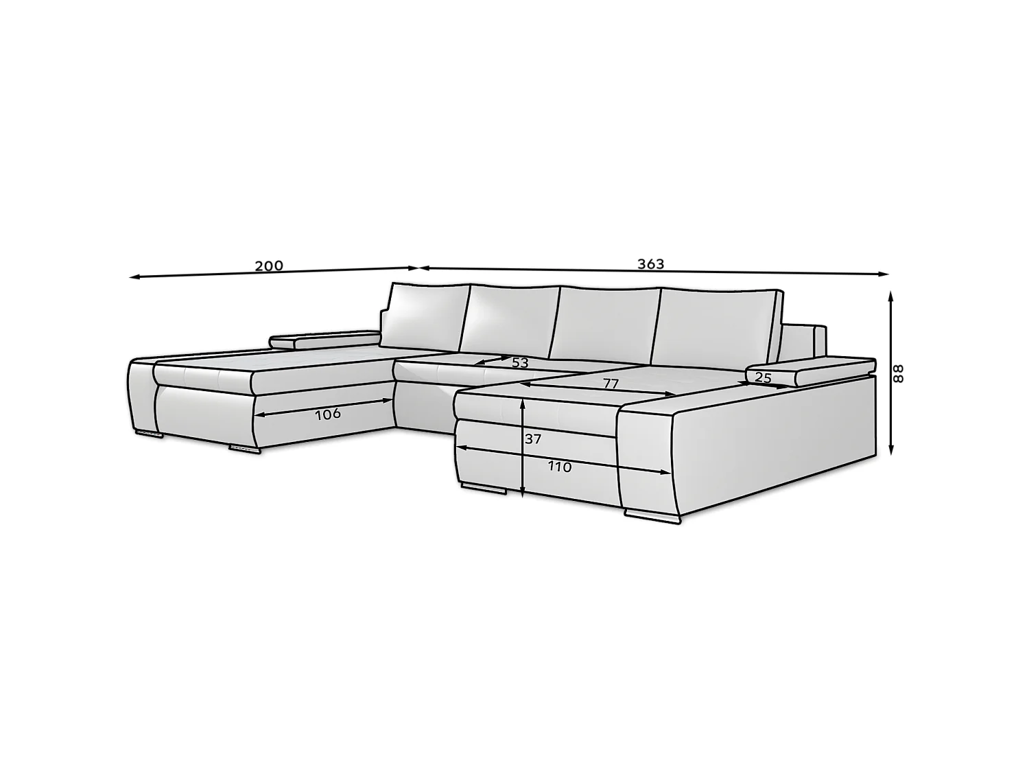 Divano d'angolo Vicenza /rivestimento in tessut/Antracite&Bianco