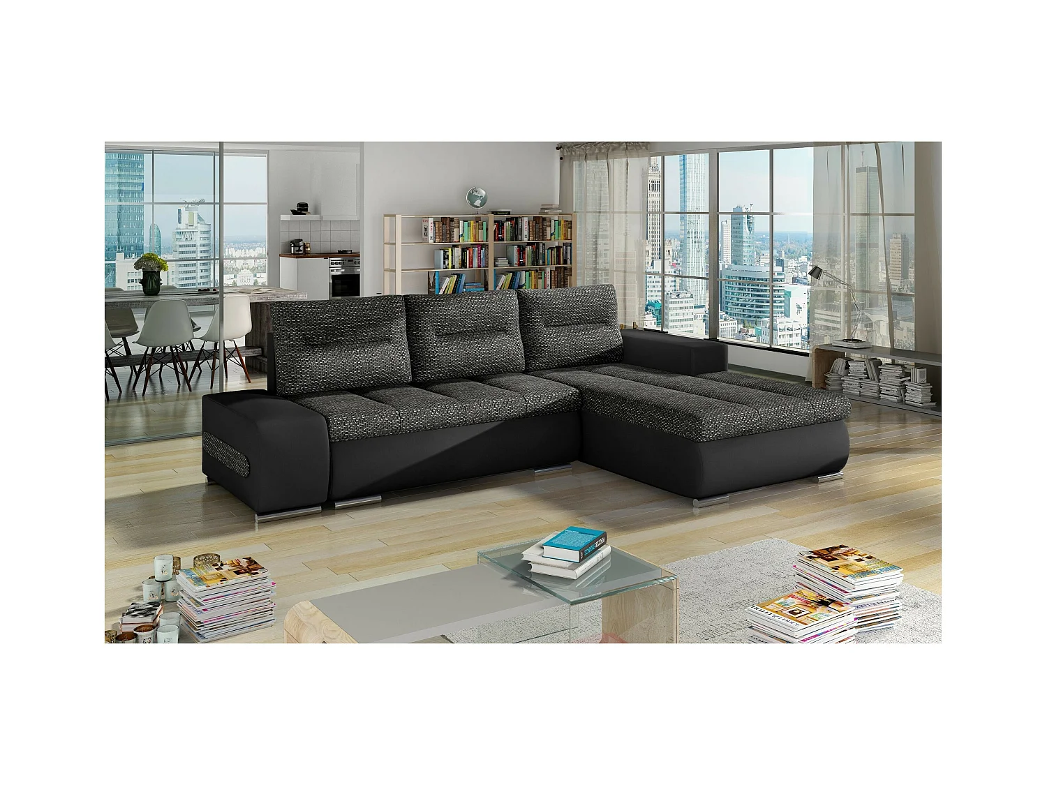 Divano d'angolo Legero R/rivestimento in tessut/Nero&Antracite