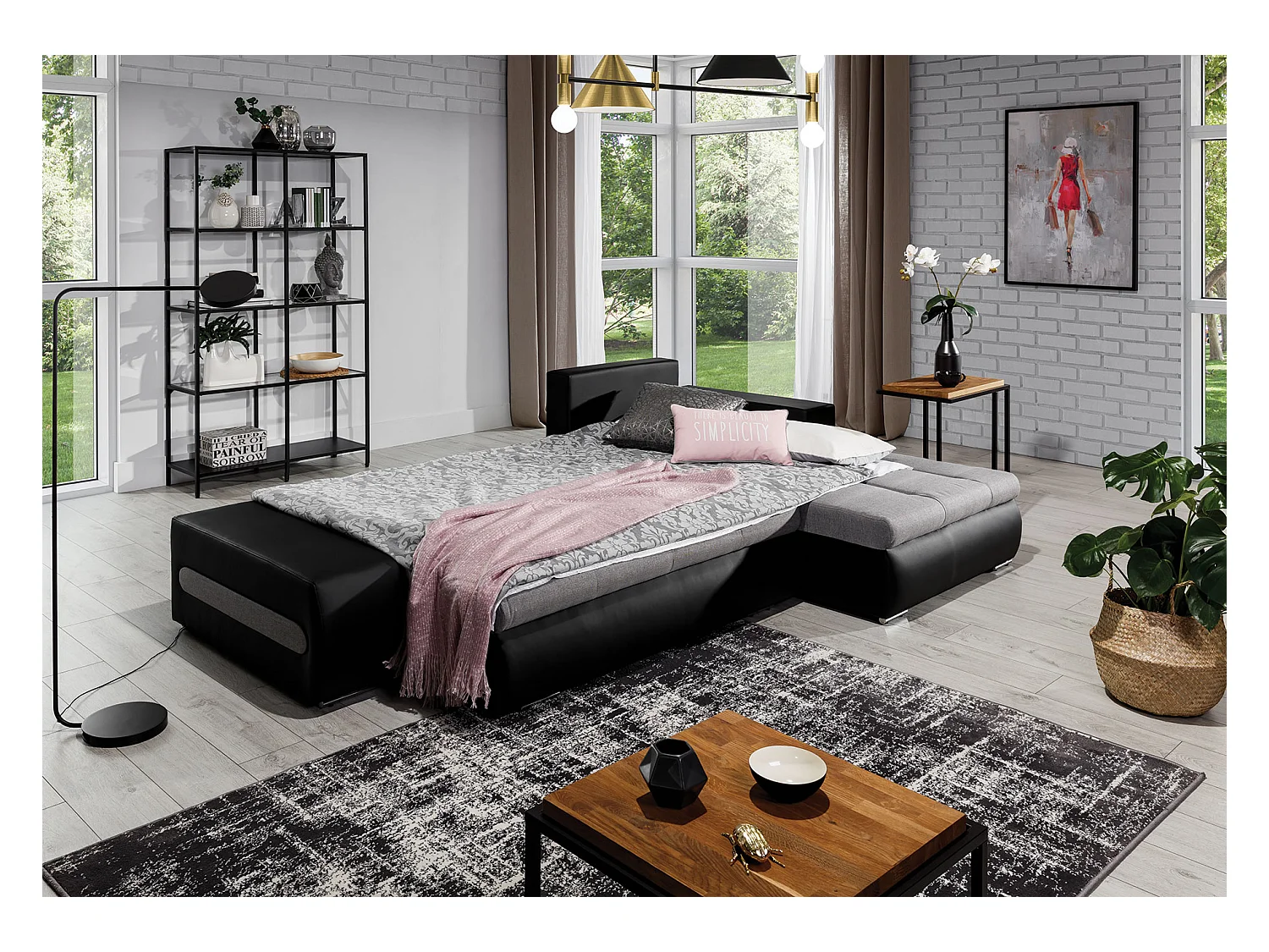 Divano d'angolo Legero R/rivestimento in tessut/Nero&Antracite