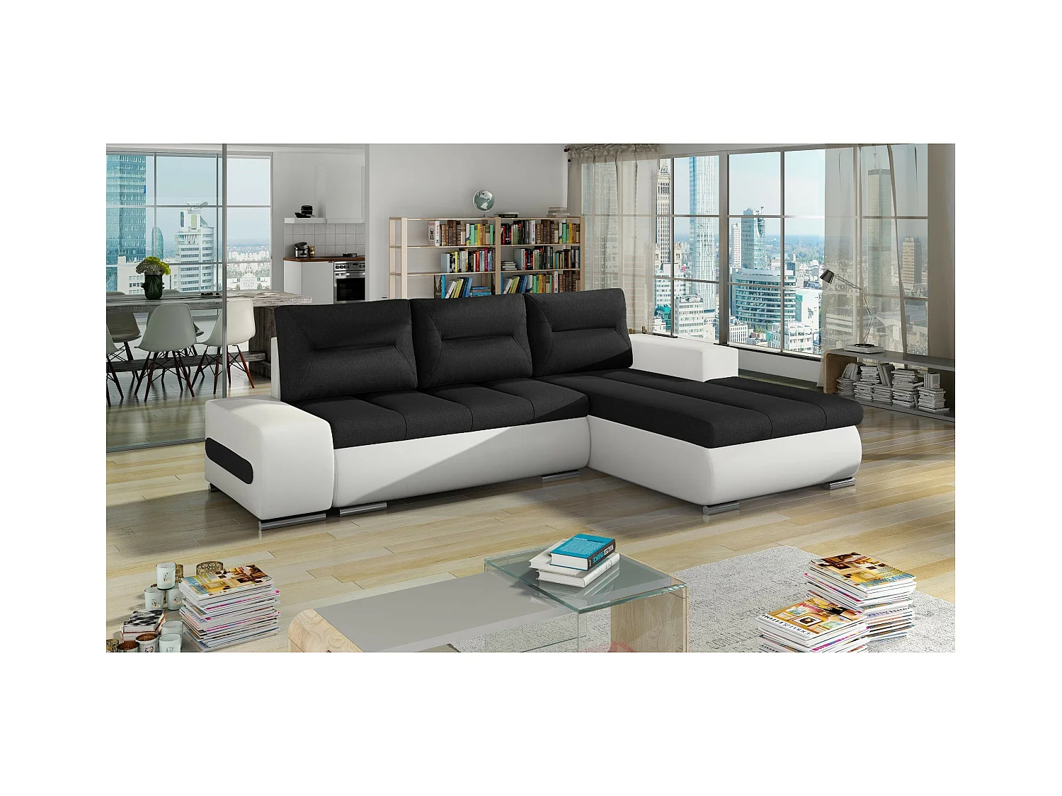 Ecksofa Legero R/Stoffbezug/Weiss&Schwarz