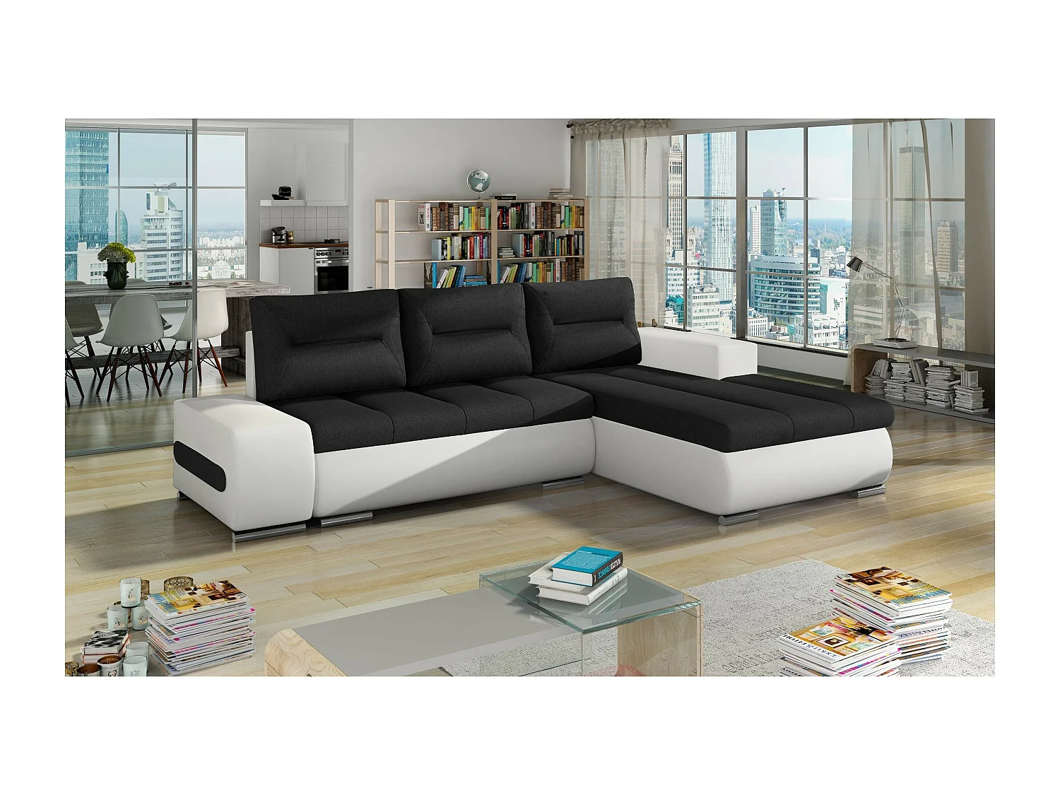 Ecksofa Legero R/Stoffbezug/Weiss&Schwarz