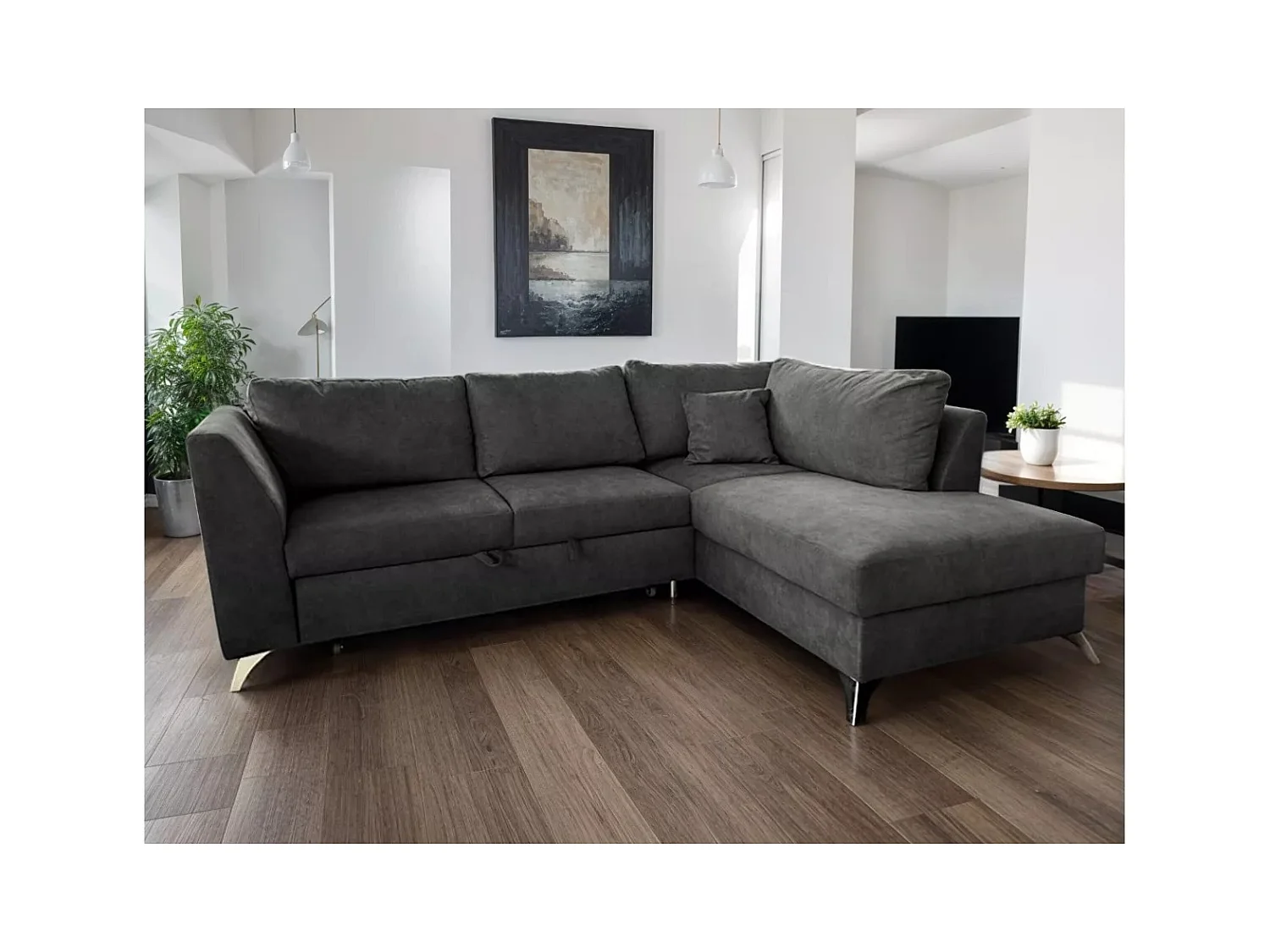 Canapé d'angle Lumos R/revêtement tissu/Gris