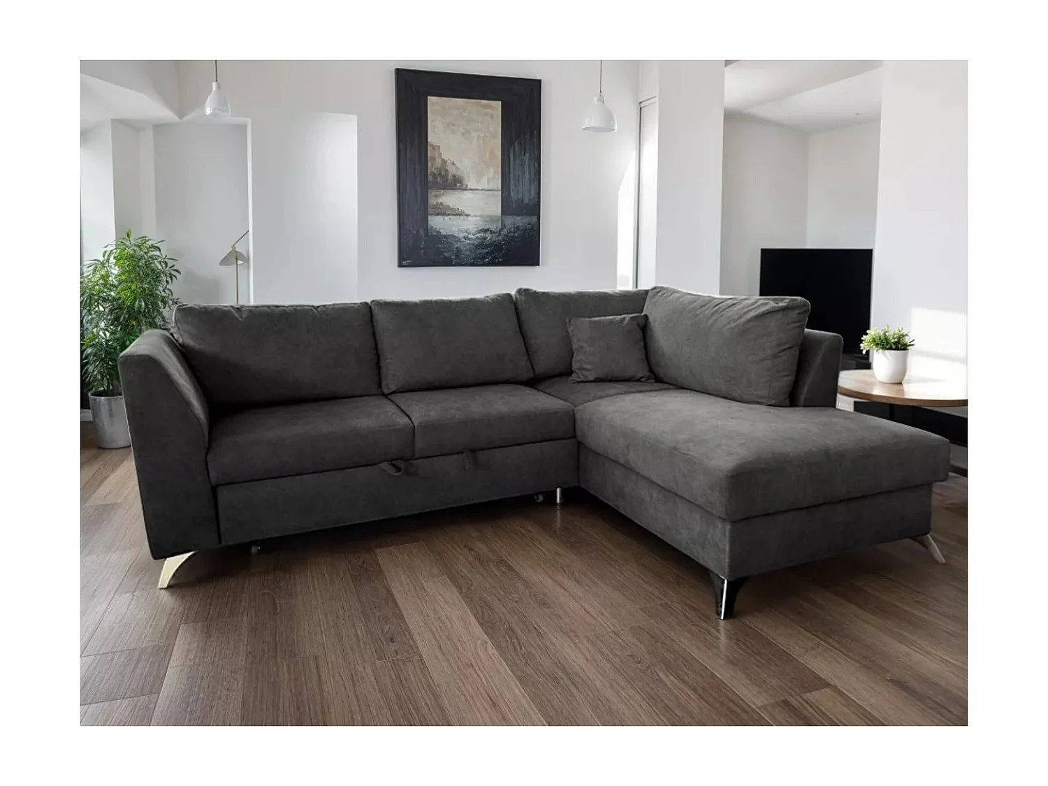 Canapé d'angle Lumos R/revêtement tissu/Gris