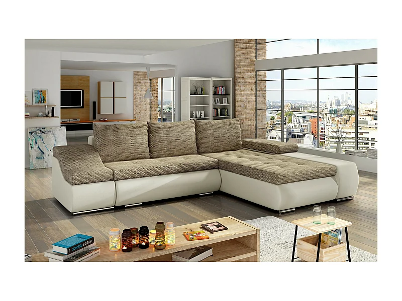 Divano d'angolo Swicco R/rivestimento in tessut/Beige&Marrone