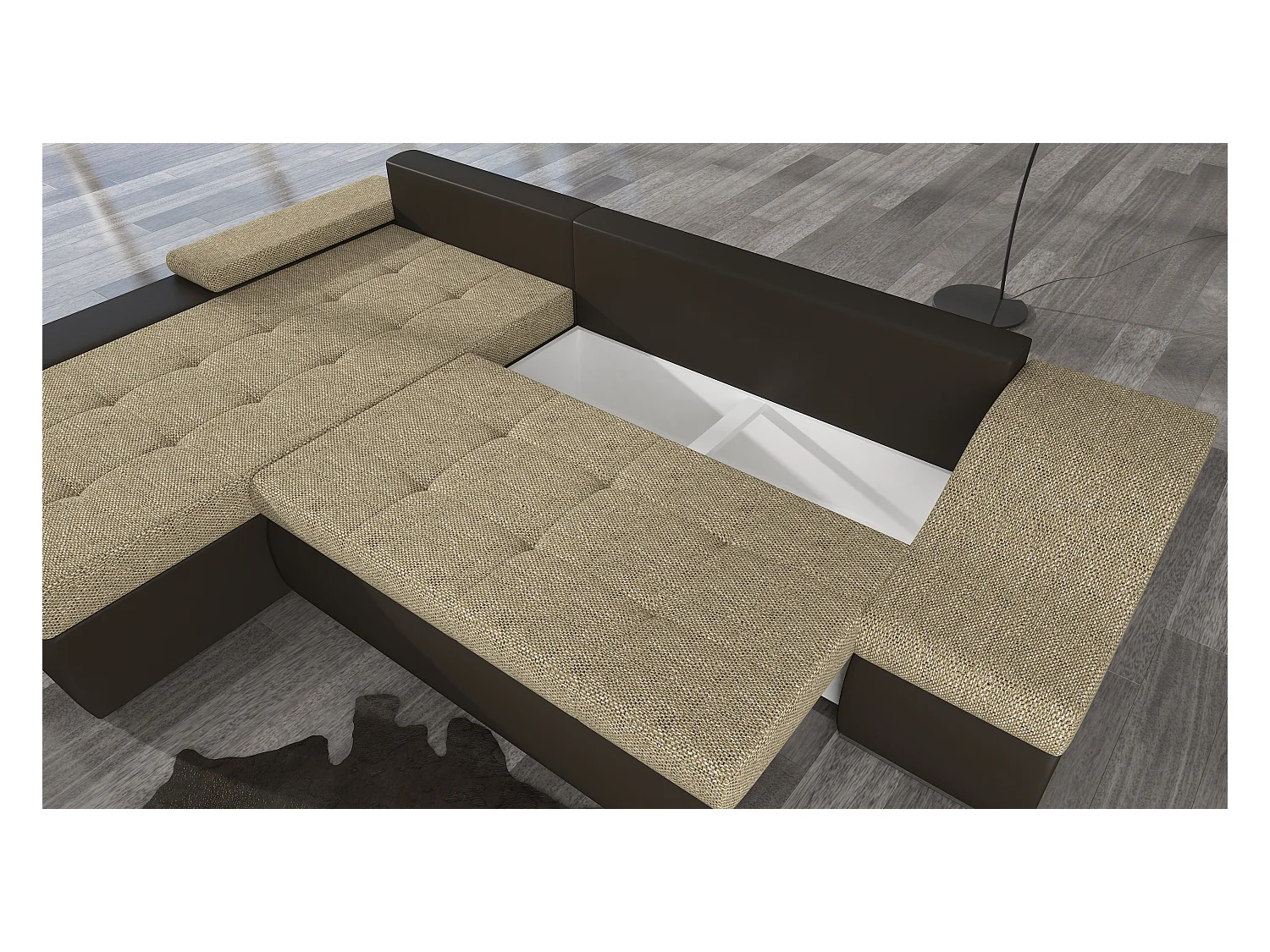 Divano d'angolo Swicco R/rivestimento in tessut/Beige&Marrone