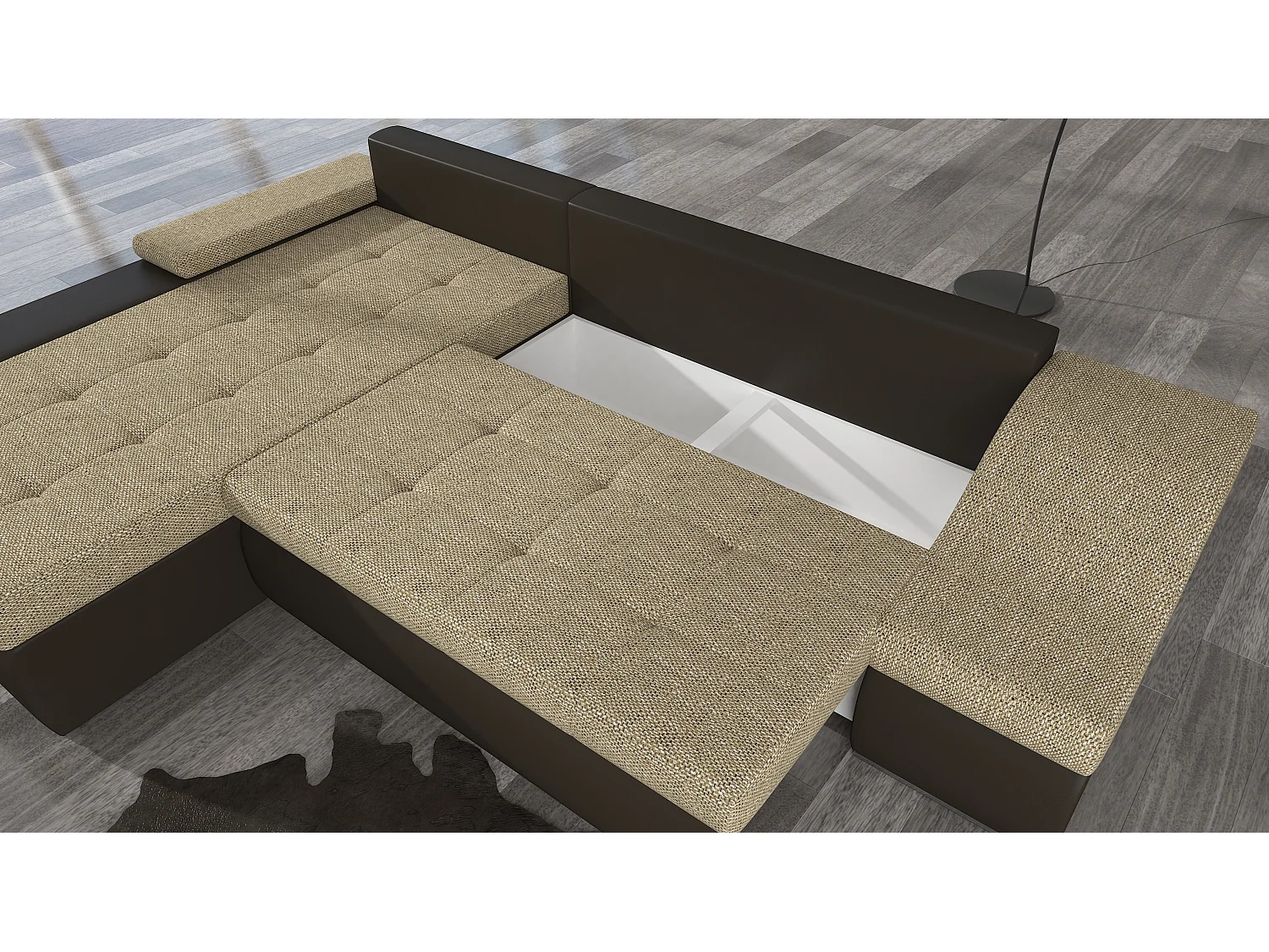 Divano d'angolo Swicco R/rivestimento in tessut/Beige&Marrone