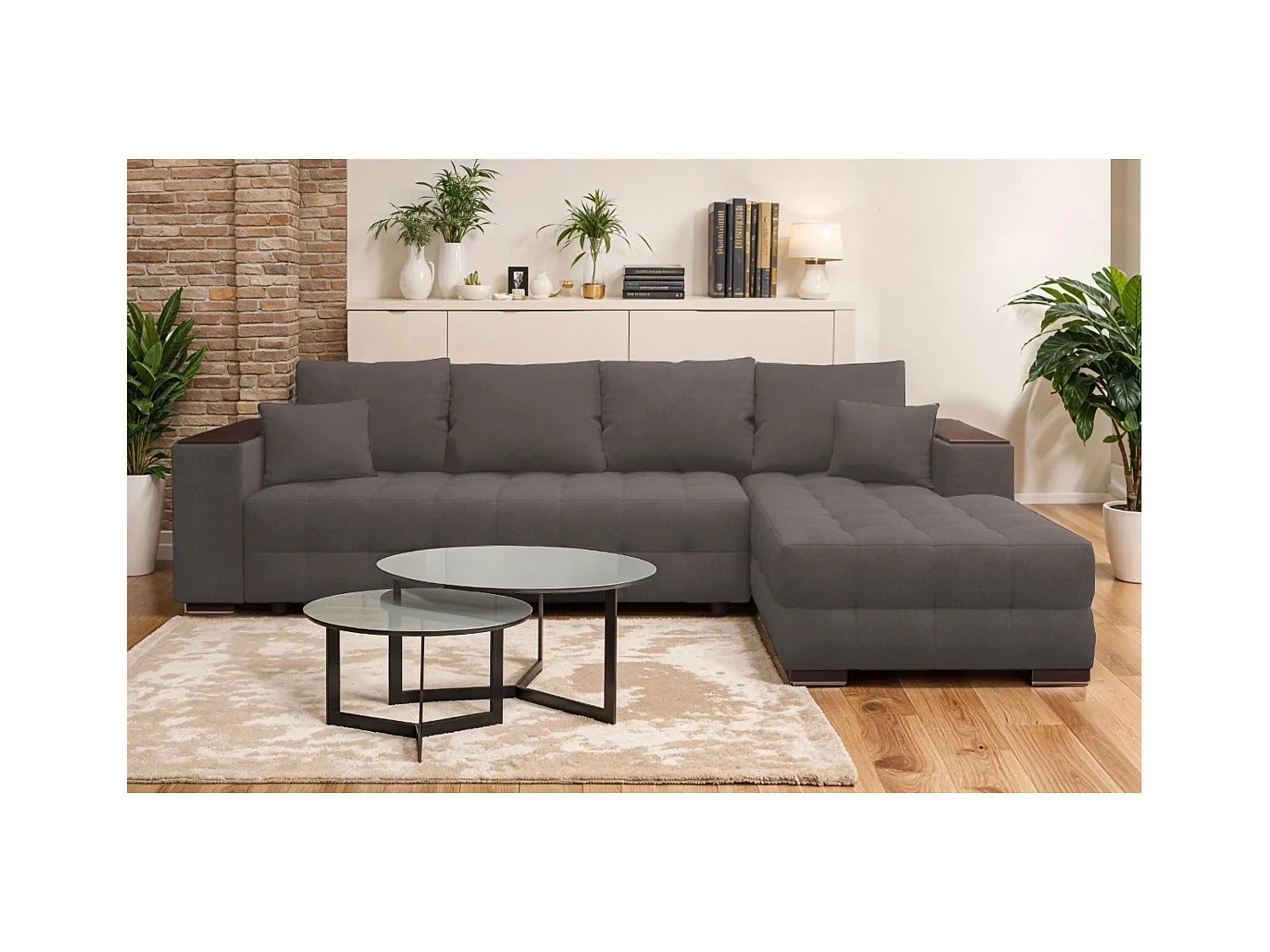 Ecksofa Leon R/Stoffbezug/Braun