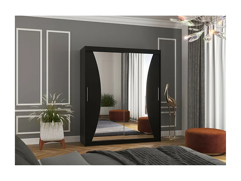 Armoire Lotte (180cm)/portes coulissantes/miroir/Noir