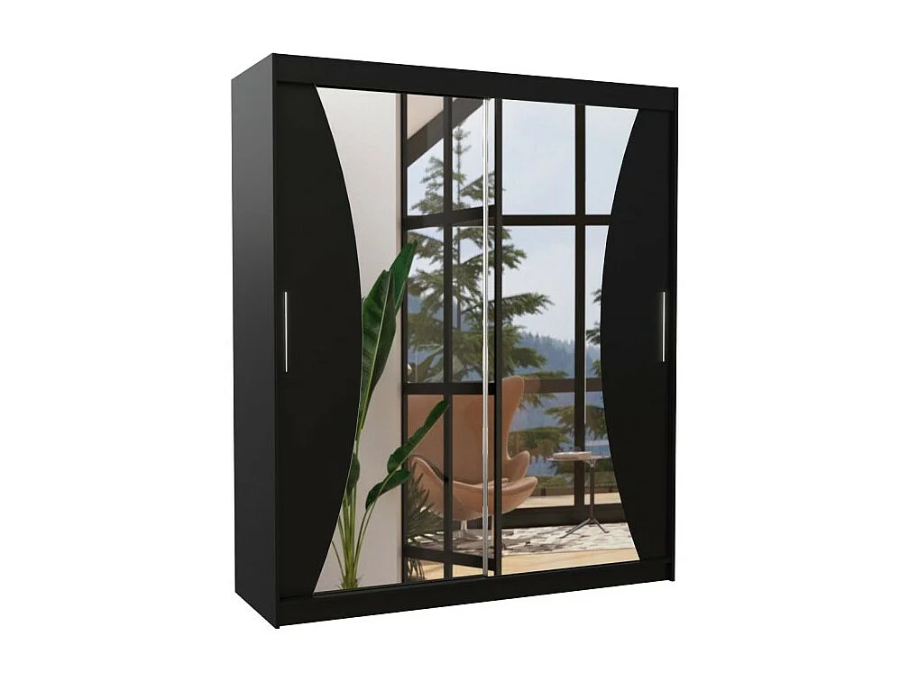 Kleiderschrank Lotte (180cm)/Schiebetüren/Spiegel/Schwarz