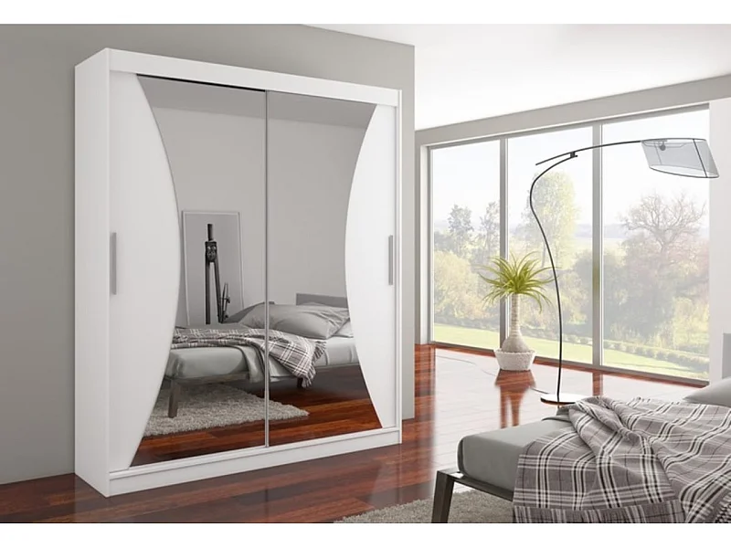 Armoire Lotte (180cm)/portes coulissantes/miroir/Blanc