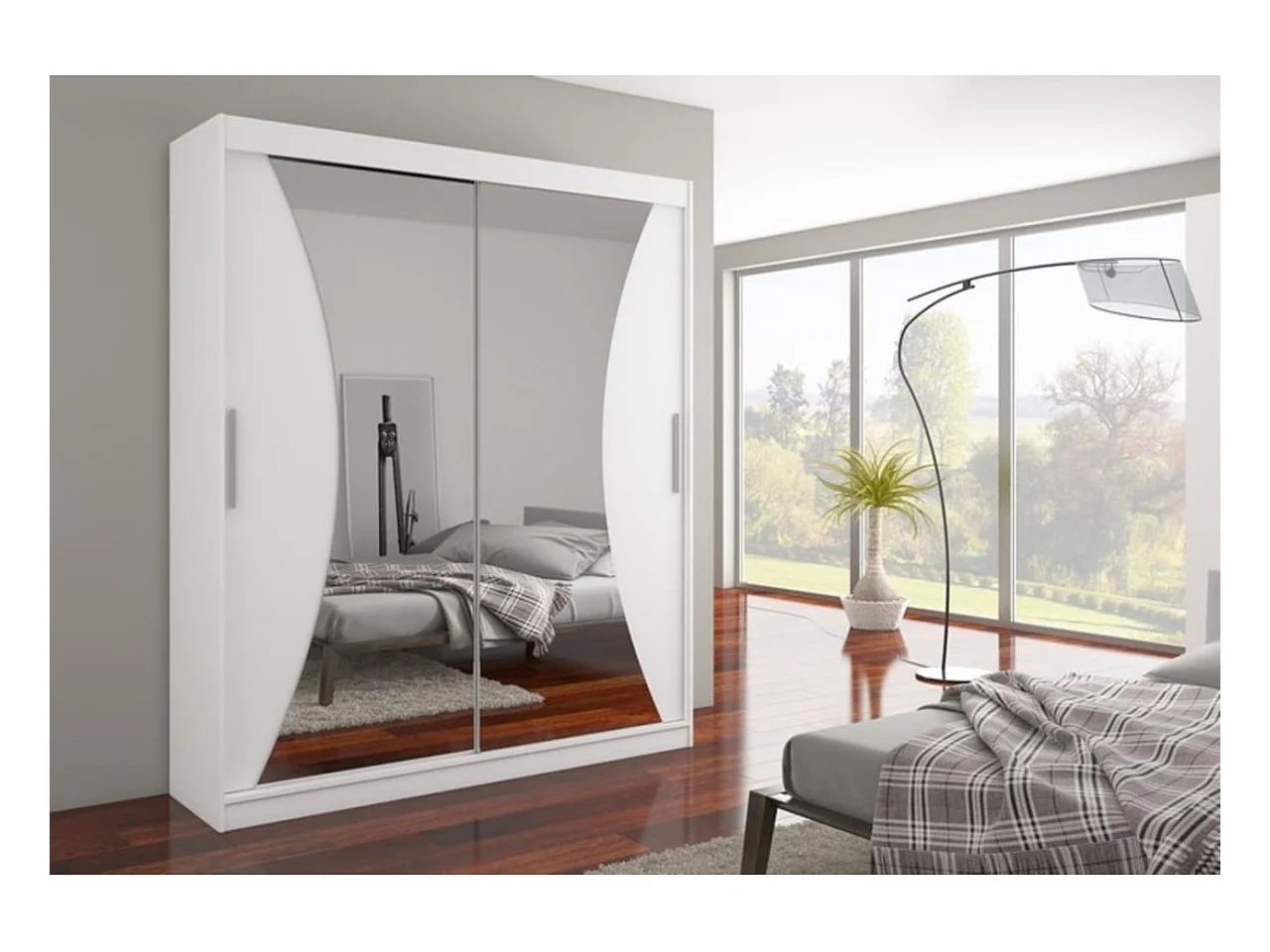 Armadio Lotte (180cm)/ante scorrevoli/specchio/Bianco