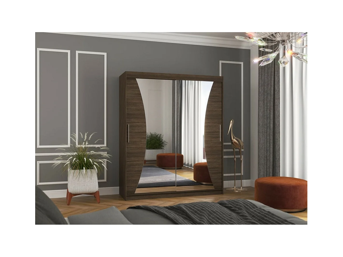 Armadio Lotte (180cm)/ante scorrevoli/specchio/Marrone