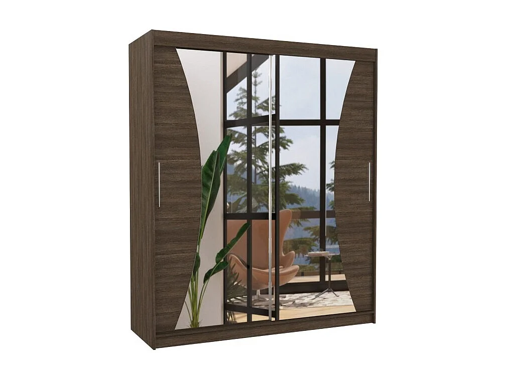 Kleiderschrank Lotte (180cm)/Schiebetüren/Spiegel/Braun