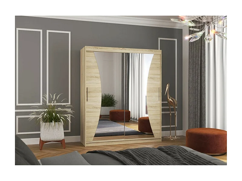 Armoire Lotte (180cm)/portes coulissantes/miroir/Sonoma