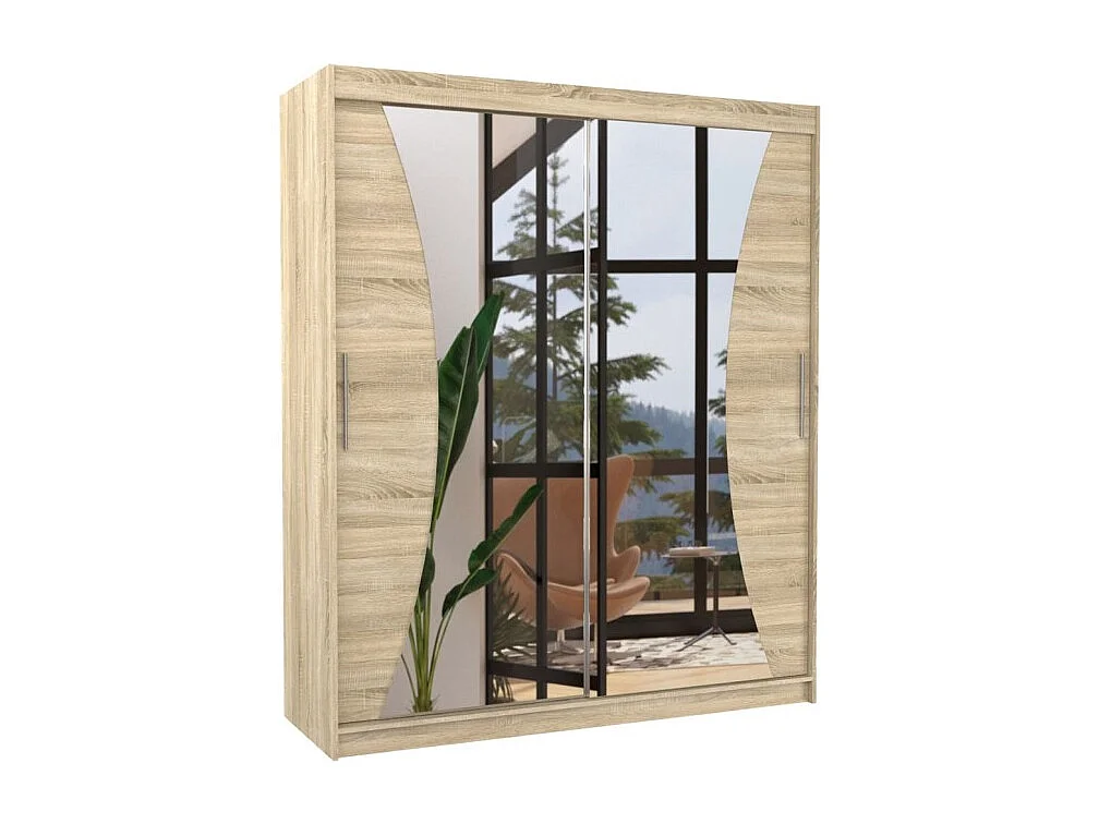 Kleiderschrank Lotte (180cm)/Schiebetüren/Spiegel/Sonoma