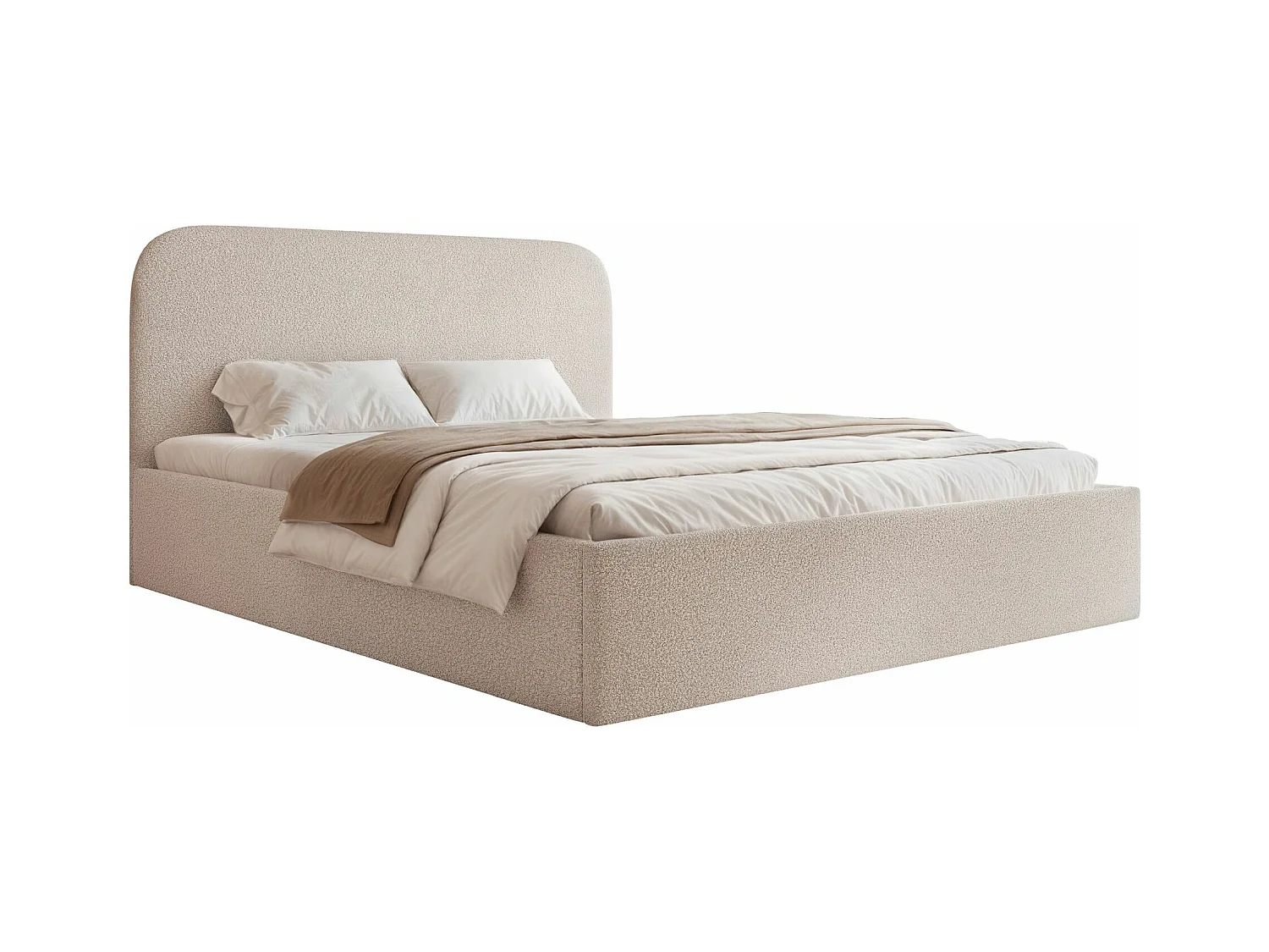 Lit coffre - 160x200 cm - en tissu bouclette gris beige - SONVIVO