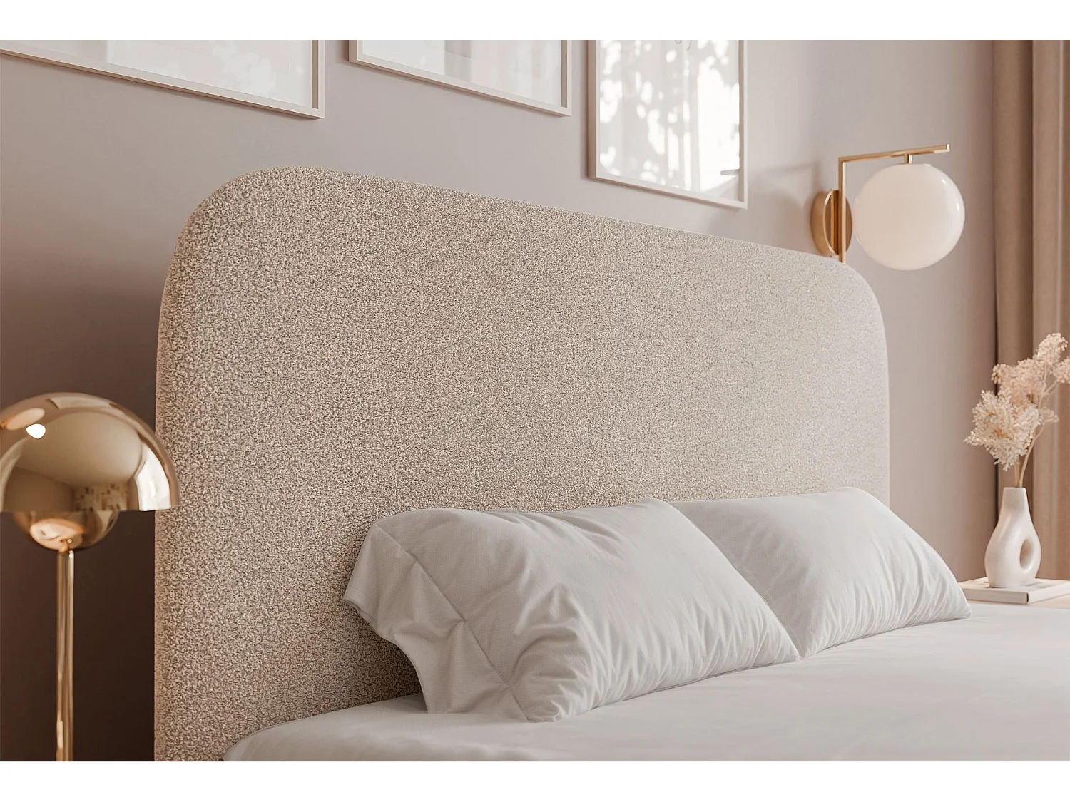 Lit coffre - 160x200 cm - en tissu bouclette gris beige - SONVIVO