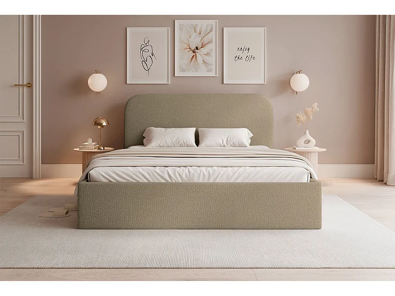 Polsterbett 140x200 mit Bettkasten - Chenille - dunkelbeige - SONVIVO