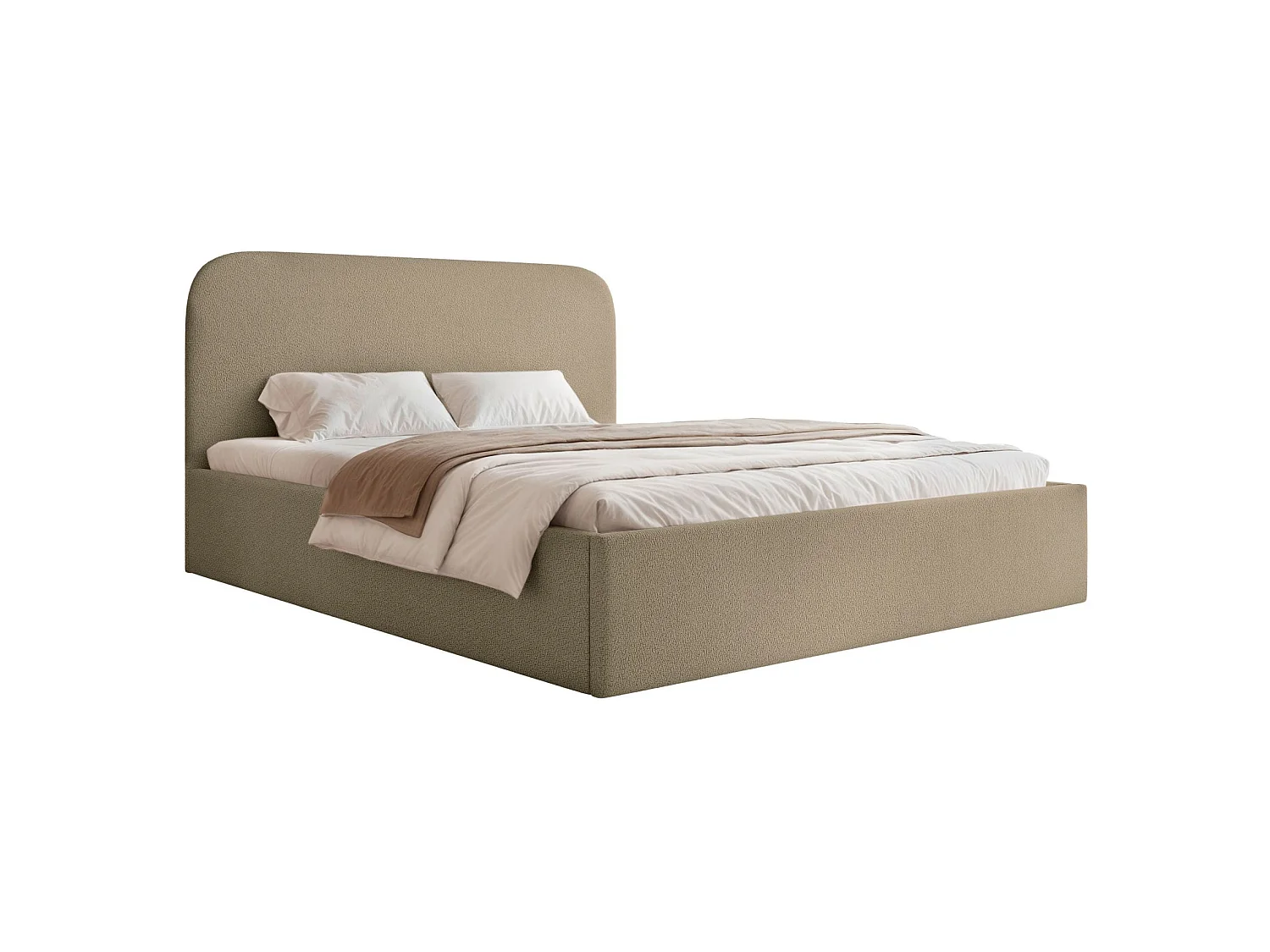 Lit coffre - 140x200 cm - en tissu chenille beige foncé - SONVIVO