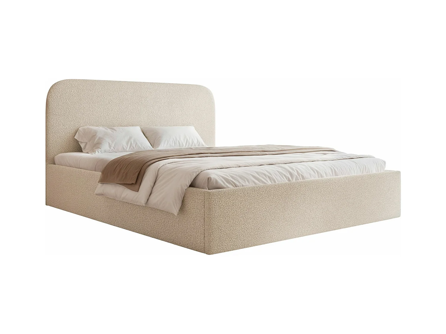 Polsterbett 140x200 mit Bettkasten - Bouclé - hellbeige - SONVIVO