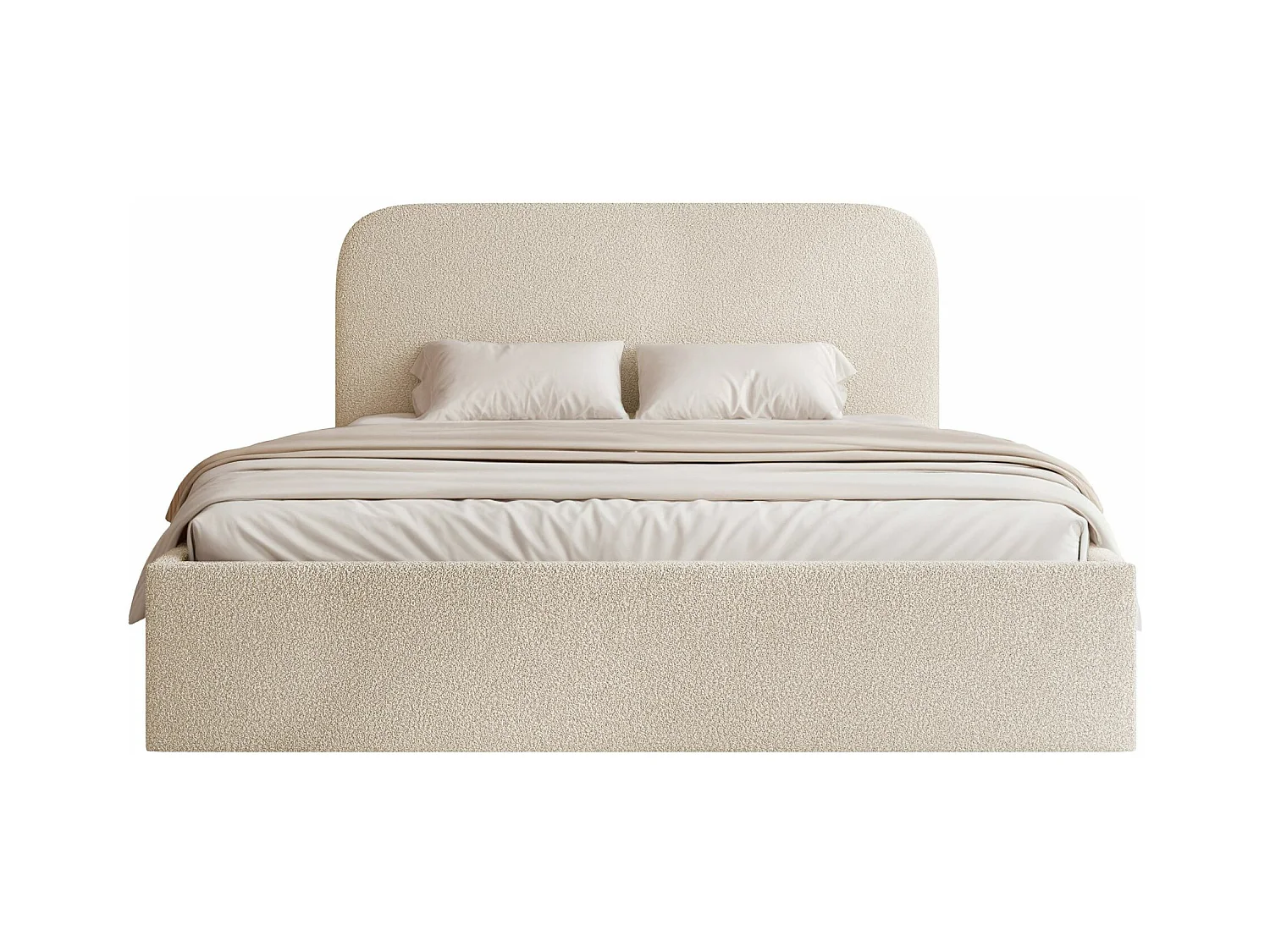 Polsterbett 140x200 mit Bettkasten - Bouclé - hellbeige - SONVIVO
