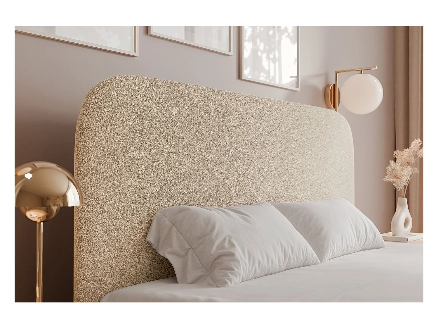 Polsterbett 140x200 mit Bettkasten - Bouclé - hellbeige - SONVIVO